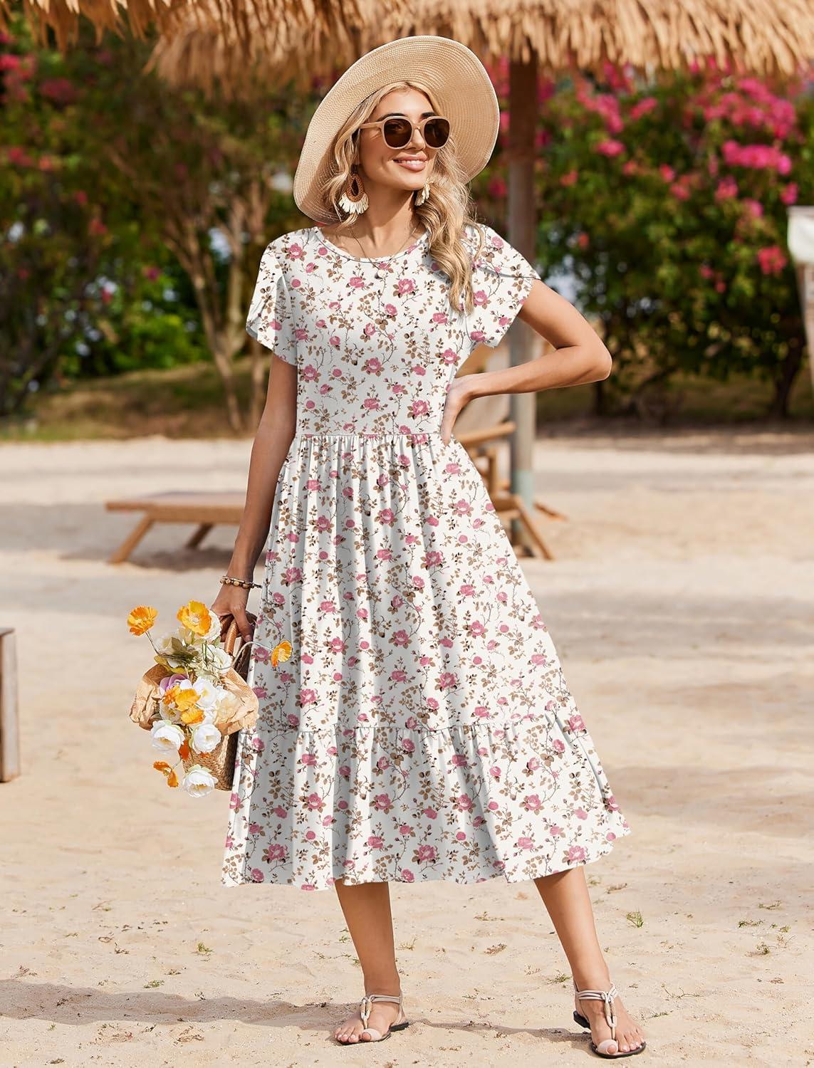 imageZeagoo Women Summer Midi A Line Dress Short Sleeve Casual Flowy Tiered Beach Long Sundress with Pockets 2026 Vacation TravelBf310