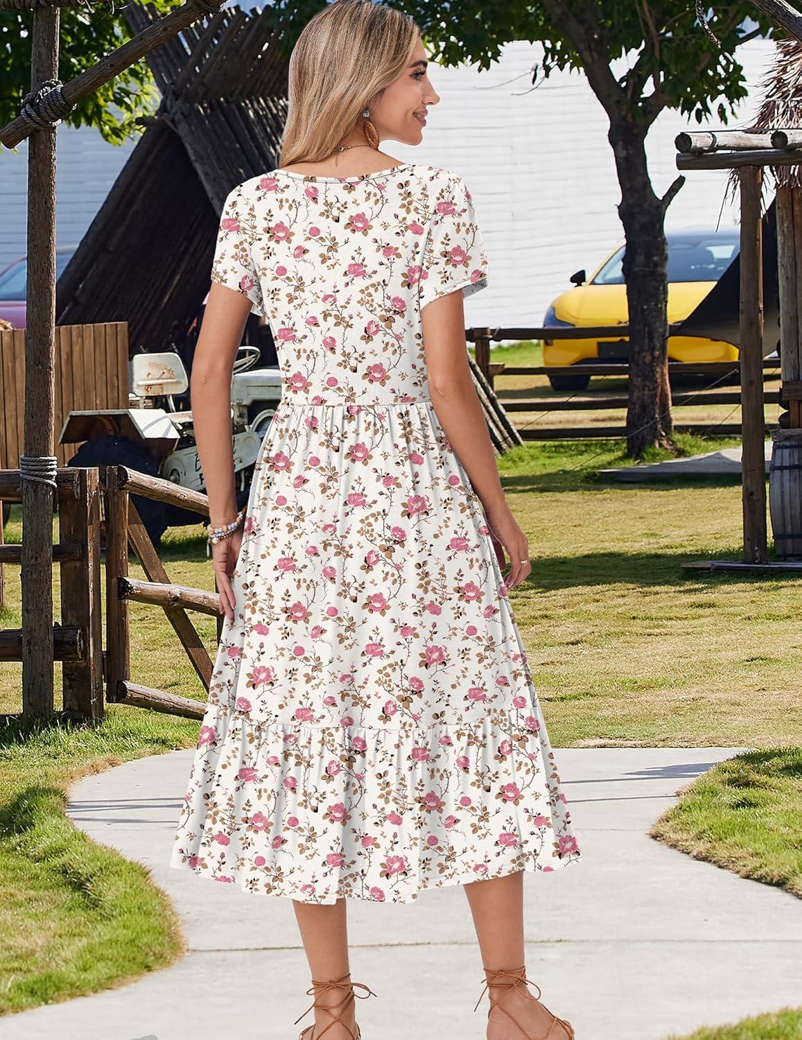 imageZeagoo Women Summer Midi A Line Dress Short Sleeve Casual Flowy Tiered Beach Long Sundress with Pockets 2026 Vacation TravelBf310