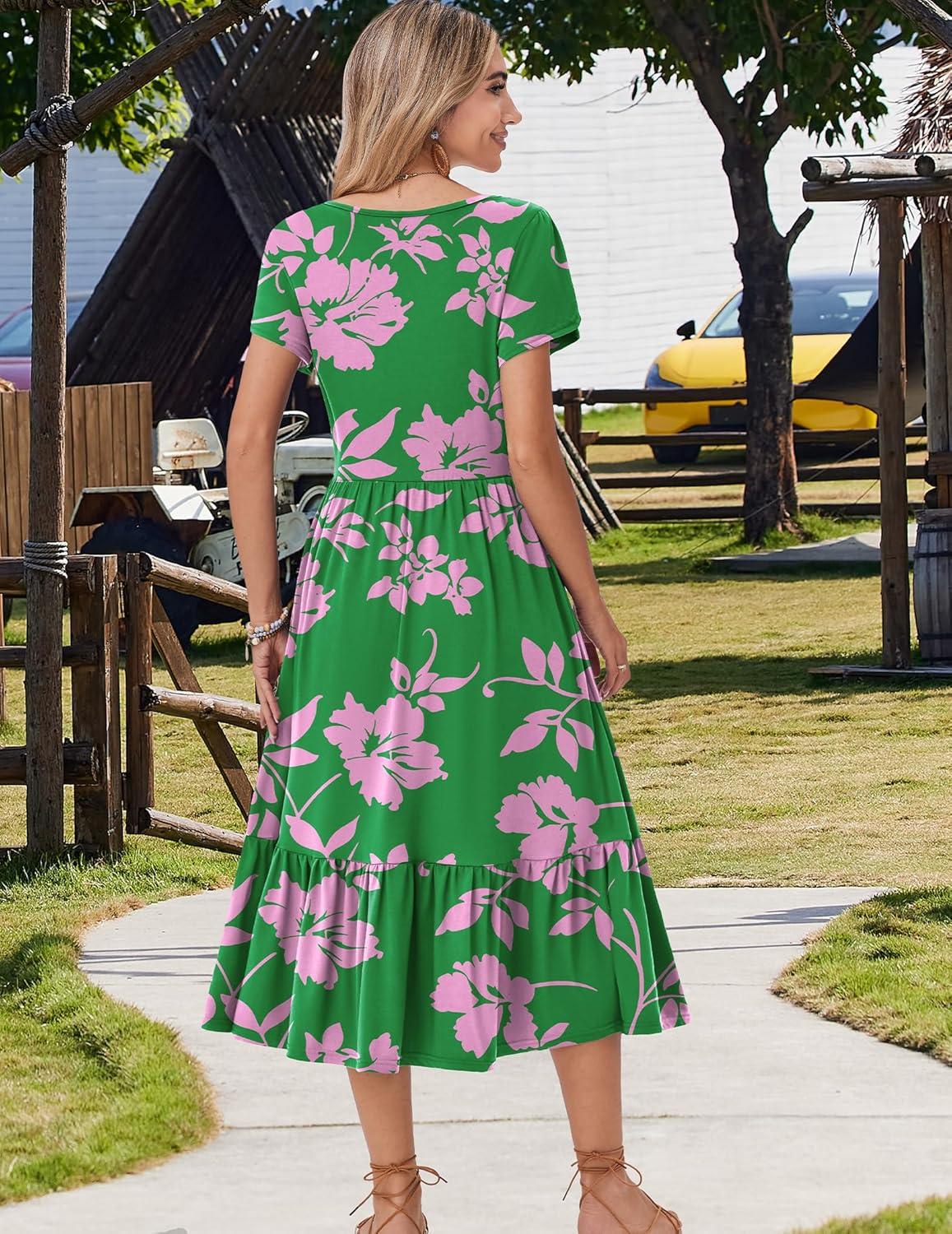 imageZeagoo Women Summer Midi A Line Dress Short Sleeve Casual Flowy Tiered Beach Long Sundress with Pockets 2026 Vacation TravelDh594