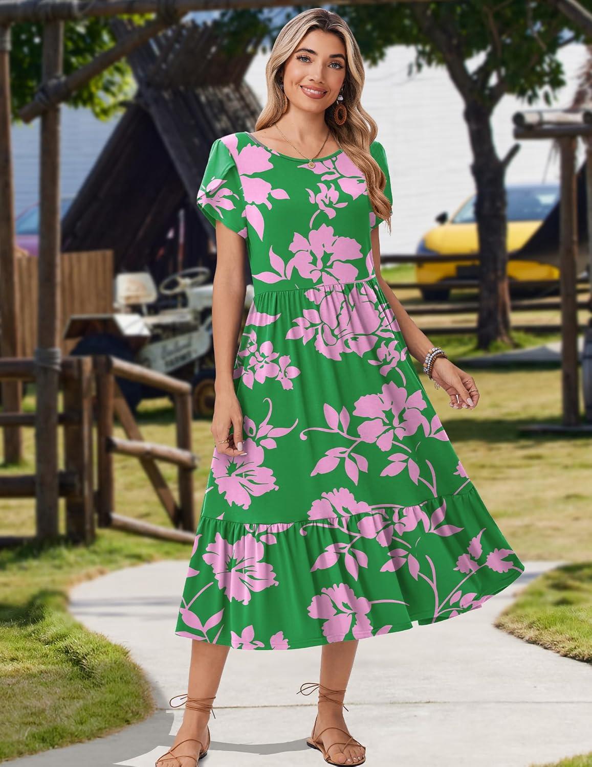 imageZeagoo Women Summer Midi A Line Dress Short Sleeve Casual Flowy Tiered Beach Long Sundress with Pockets 2026 Vacation TravelDh594