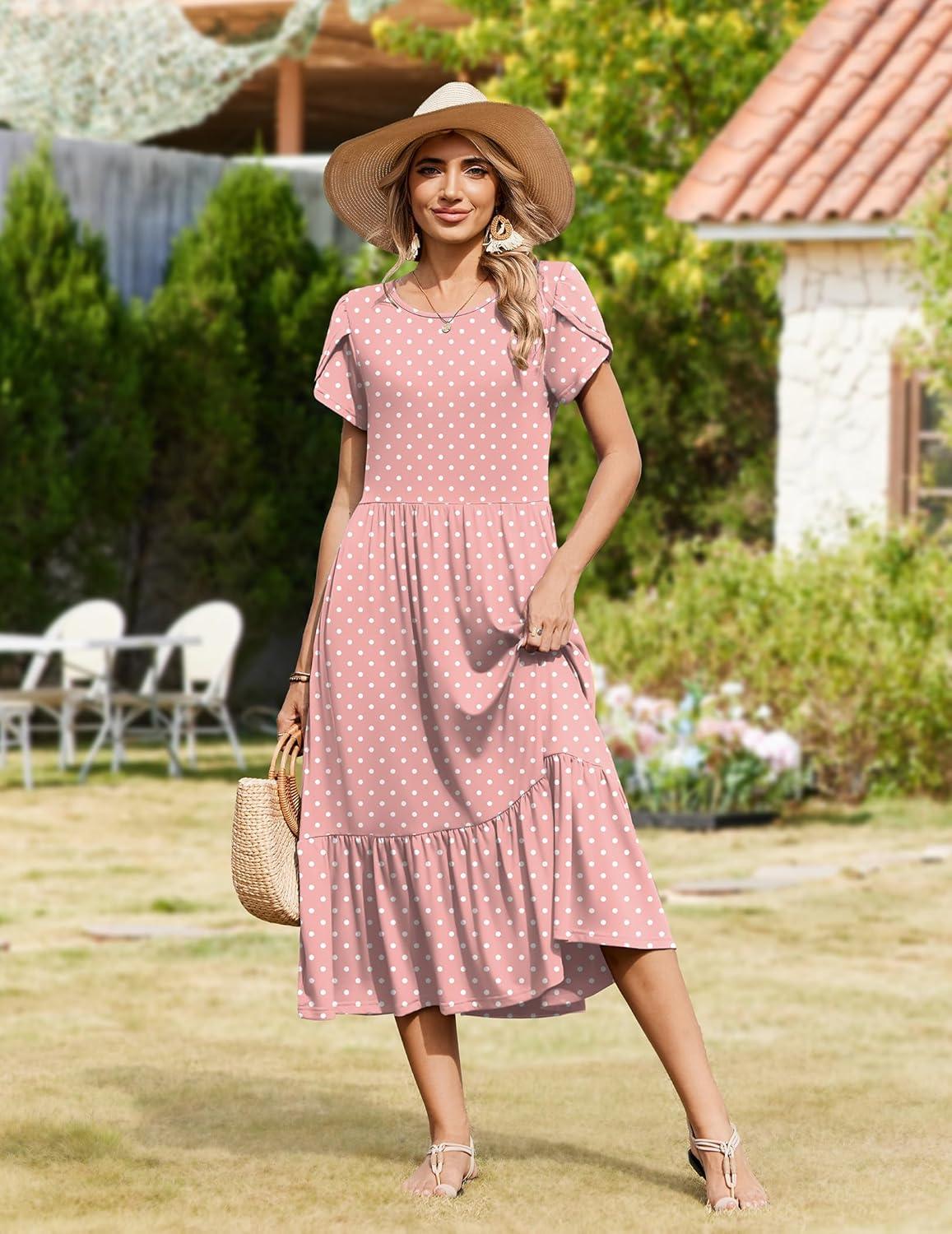imageZeagoo Women Summer Midi A Line Dress Short Sleeve Casual Flowy Tiered Beach Long Sundress with Pockets 2026 Vacation TravelJh1