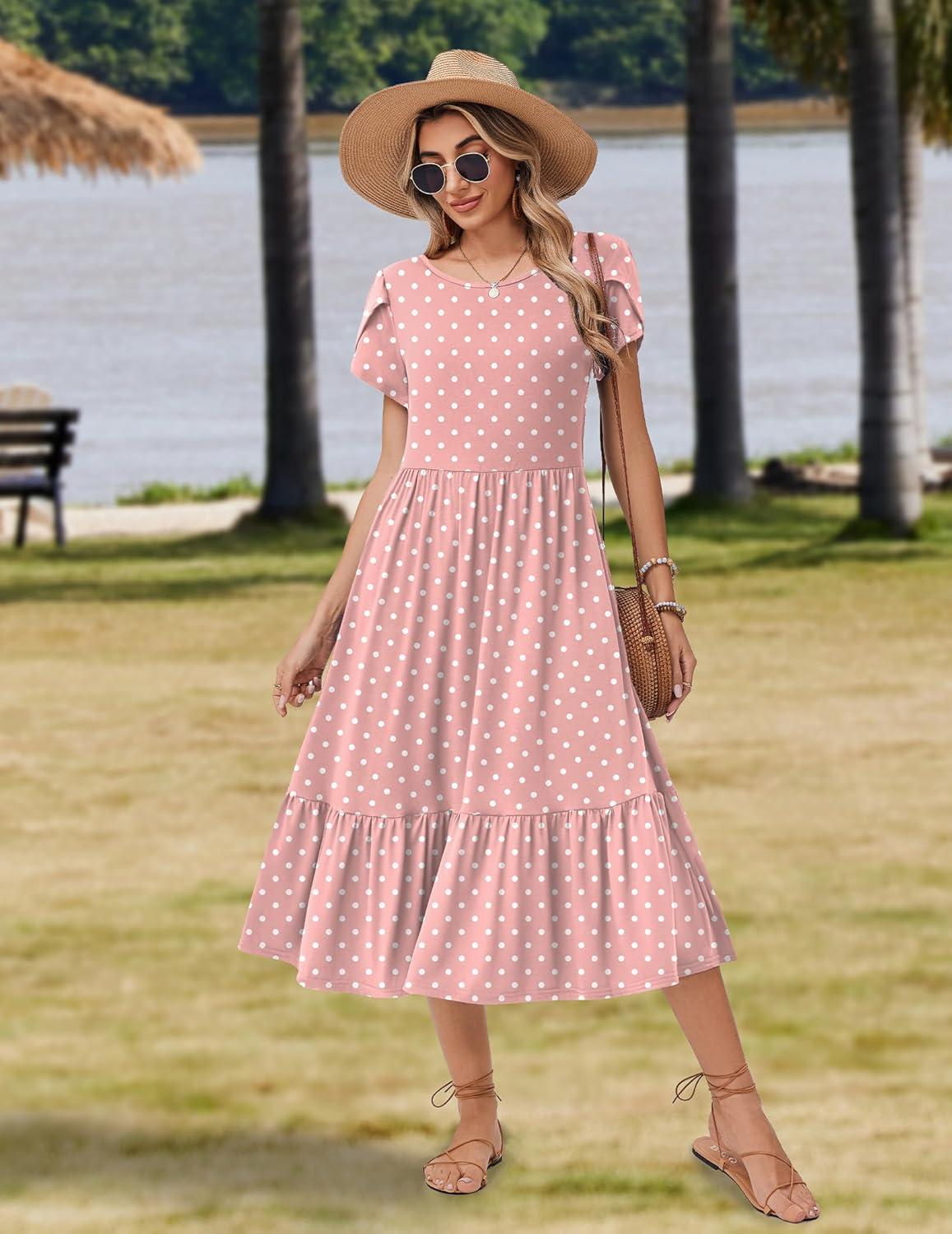imageZeagoo Women Summer Midi A Line Dress Short Sleeve Casual Flowy Tiered Beach Long Sundress with Pockets 2026 Vacation TravelJh1