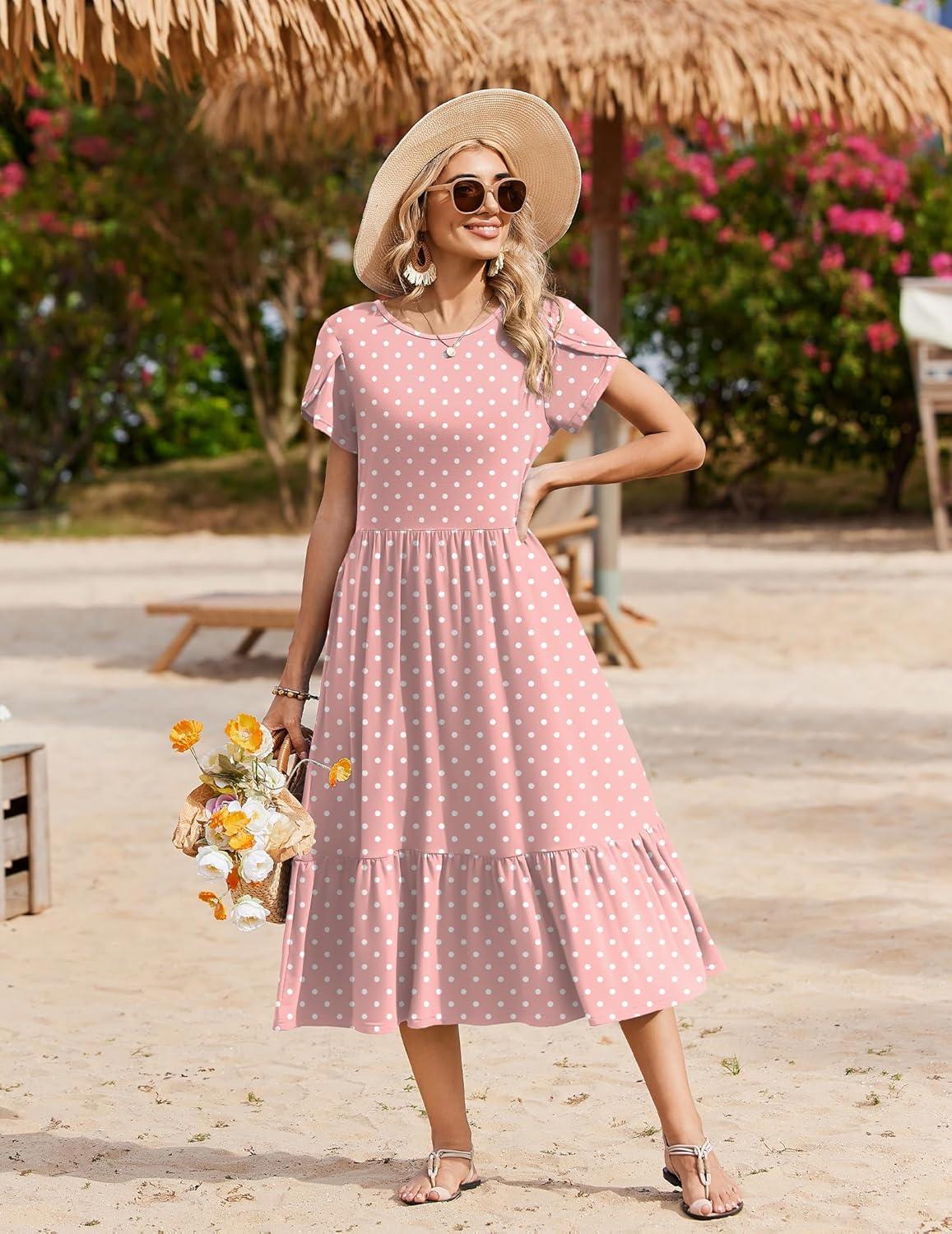 imageZeagoo Women Summer Midi A Line Dress Short Sleeve Casual Flowy Tiered Beach Long Sundress with Pockets 2026 Vacation TravelJh1