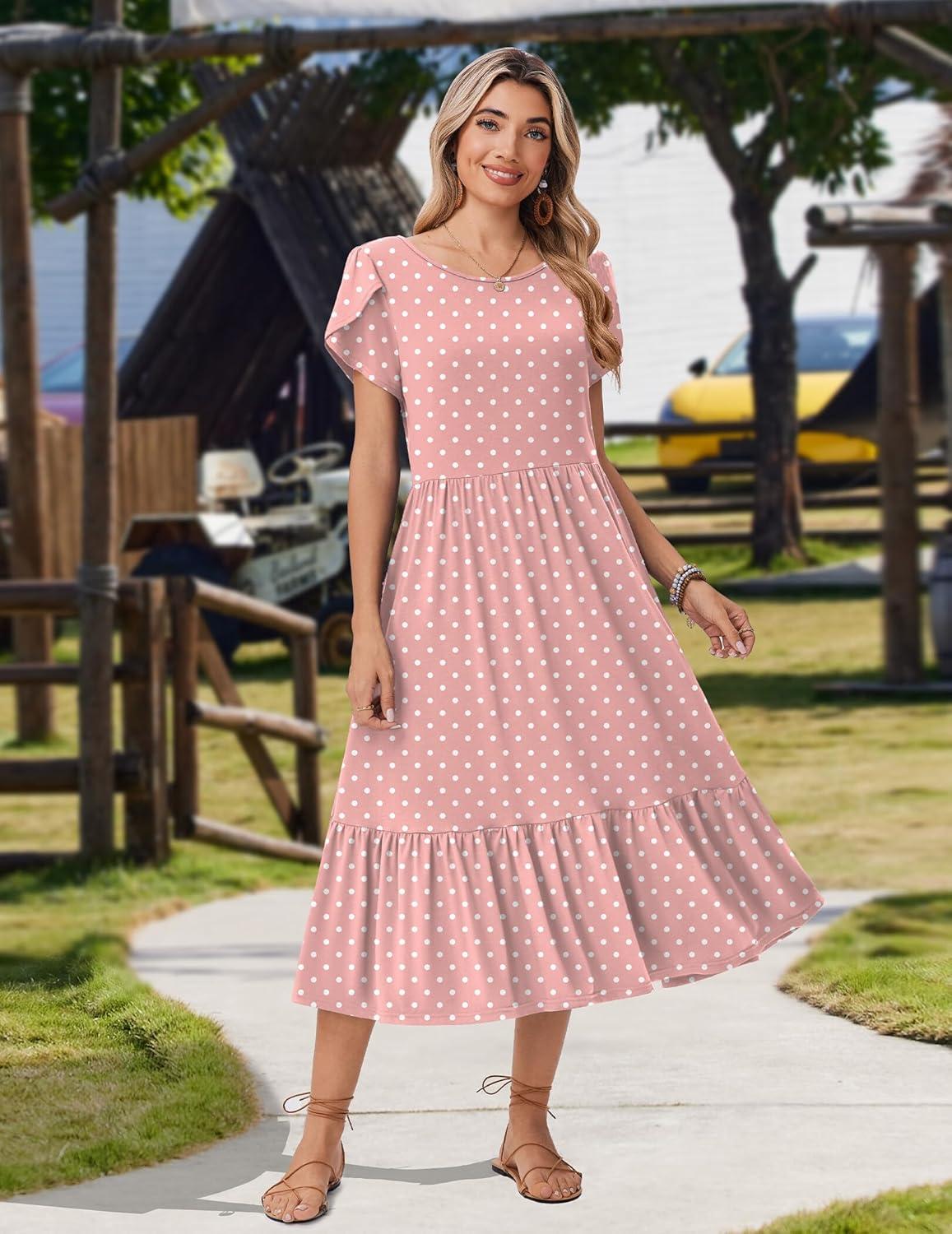 imageZeagoo Women Summer Midi A Line Dress Short Sleeve Casual Flowy Tiered Beach Long Sundress with Pockets 2026 Vacation TravelJh1
