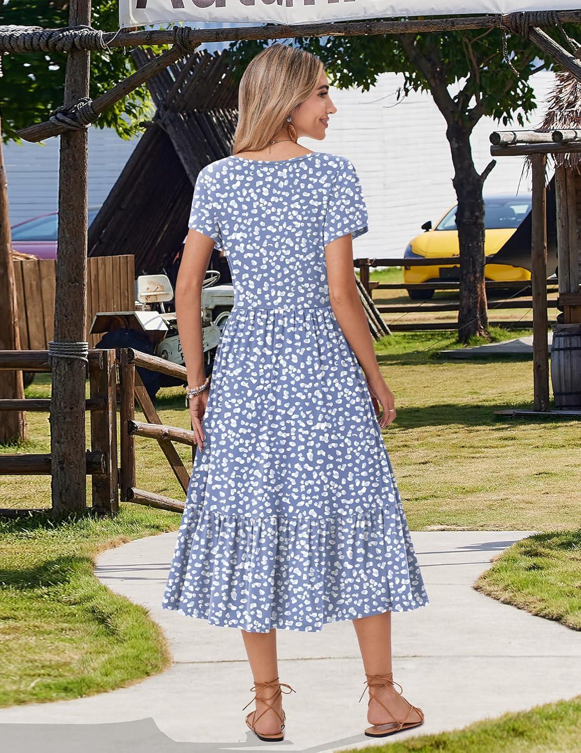 imageZeagoo Women Summer Midi A Line Dress Short Sleeve Casual Flowy Tiered Beach Long Sundress with Pockets 2026 Vacation TravelJh529