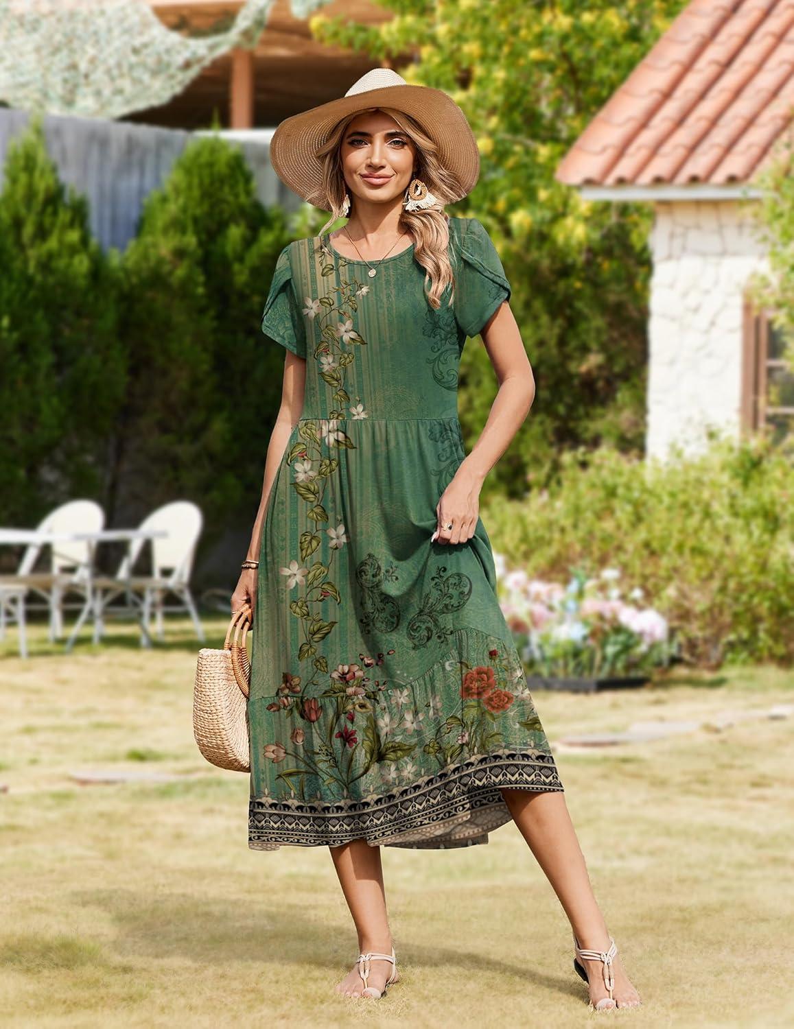 imageZeagoo Women Summer Midi A Line Dress Short Sleeve Casual Flowy Tiered Beach Long Sundress with Pockets 2026 Vacation TravelMz840
