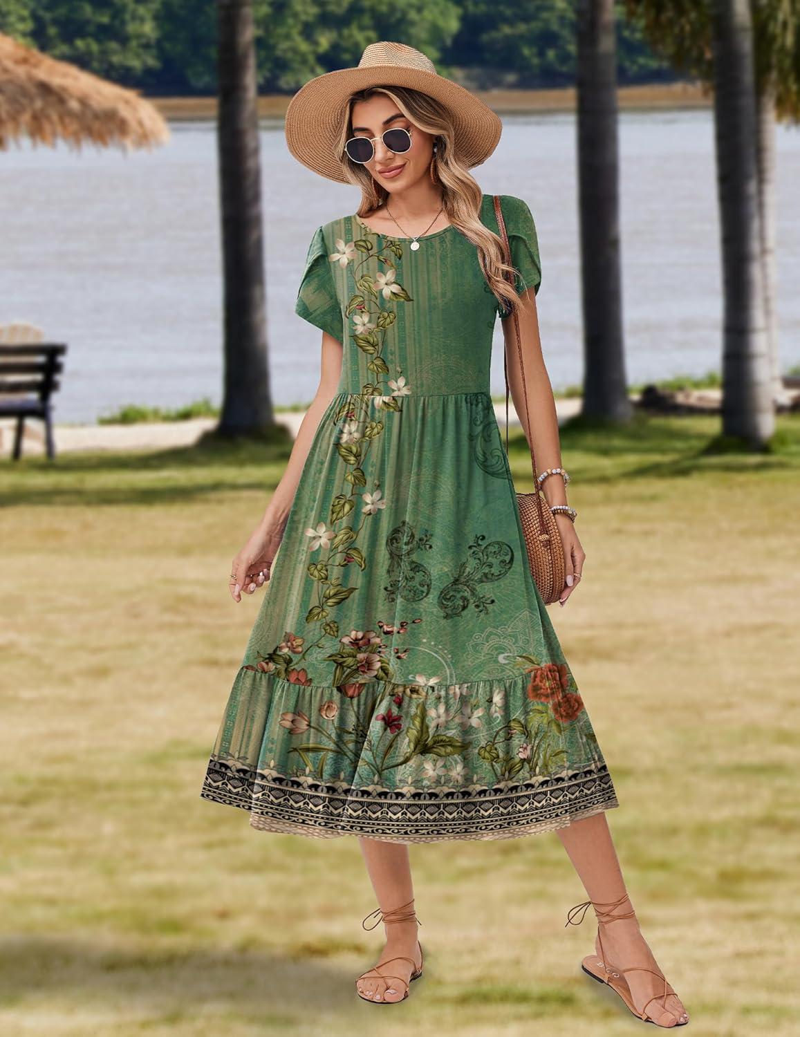 imageZeagoo Women Summer Midi A Line Dress Short Sleeve Casual Flowy Tiered Beach Long Sundress with Pockets 2026 Vacation TravelMz840