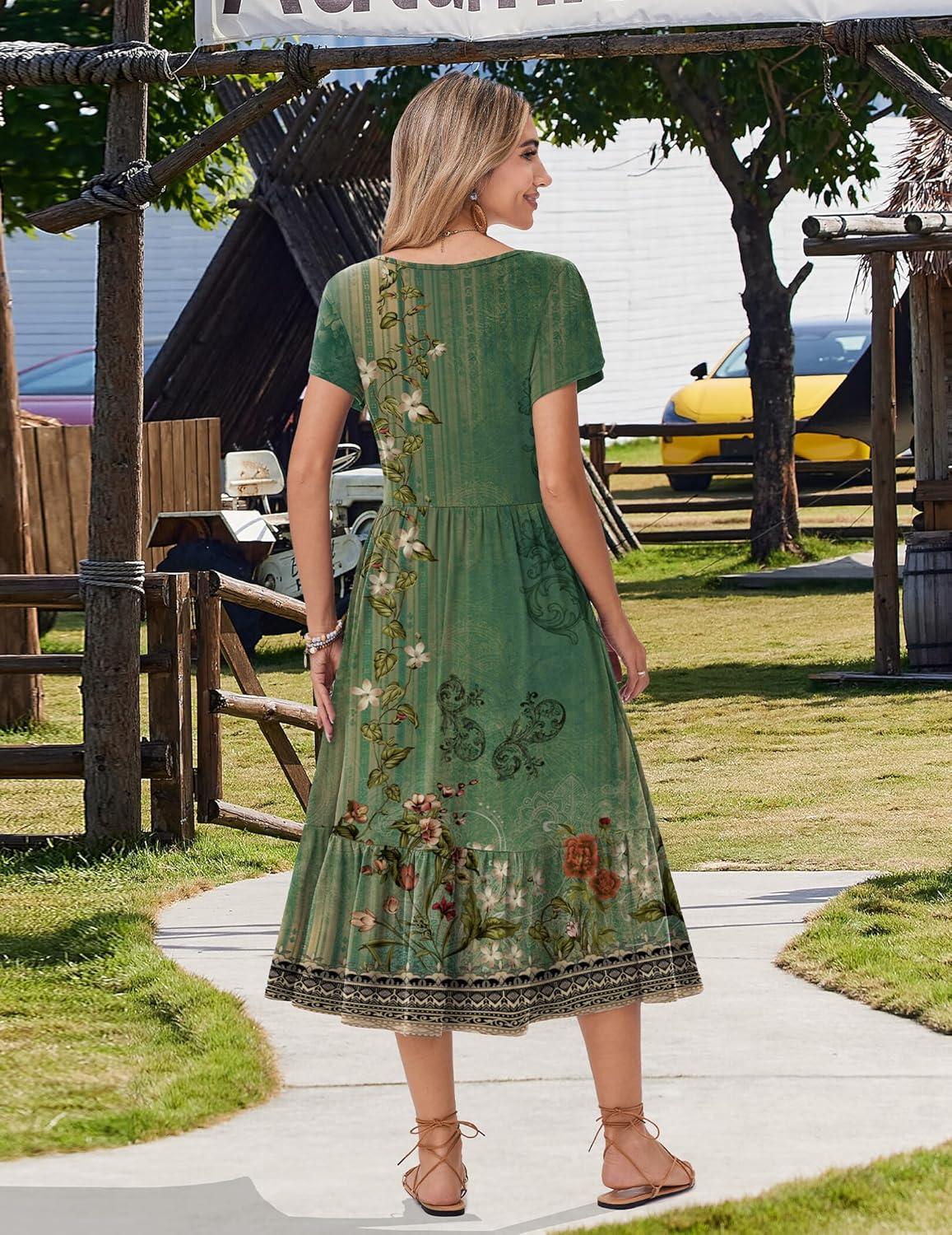 imageZeagoo Women Summer Midi A Line Dress Short Sleeve Casual Flowy Tiered Beach Long Sundress with Pockets 2026 Vacation TravelMz840