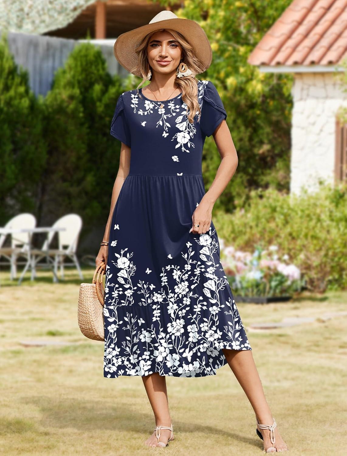 imageZeagoo Women Summer Midi A Line Dress Short Sleeve Casual Flowy Tiered Beach Long Sundress with Pockets 2026 Vacation TravelSf103