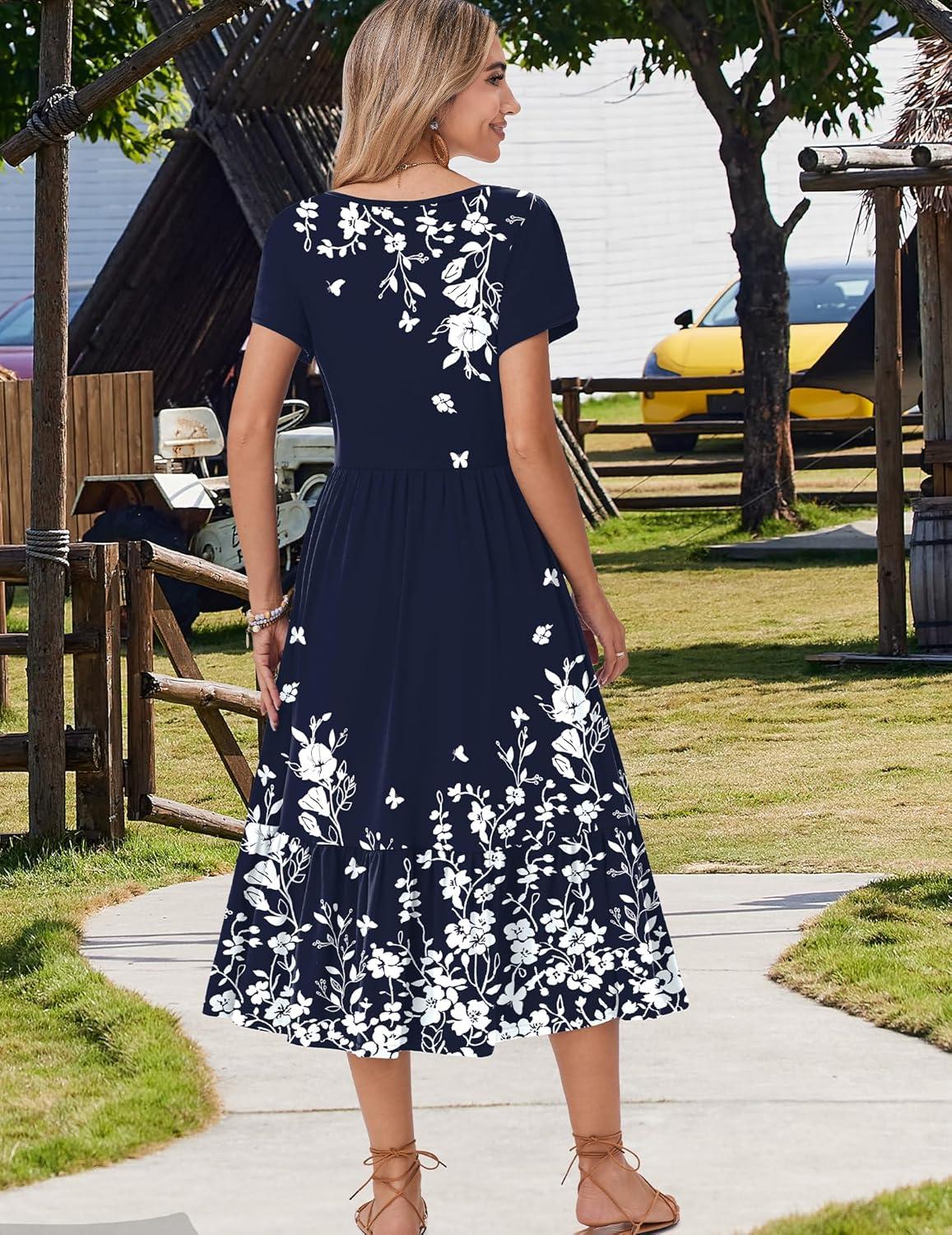 imageZeagoo Women Summer Midi A Line Dress Short Sleeve Casual Flowy Tiered Beach Long Sundress with Pockets 2026 Vacation TravelSf103