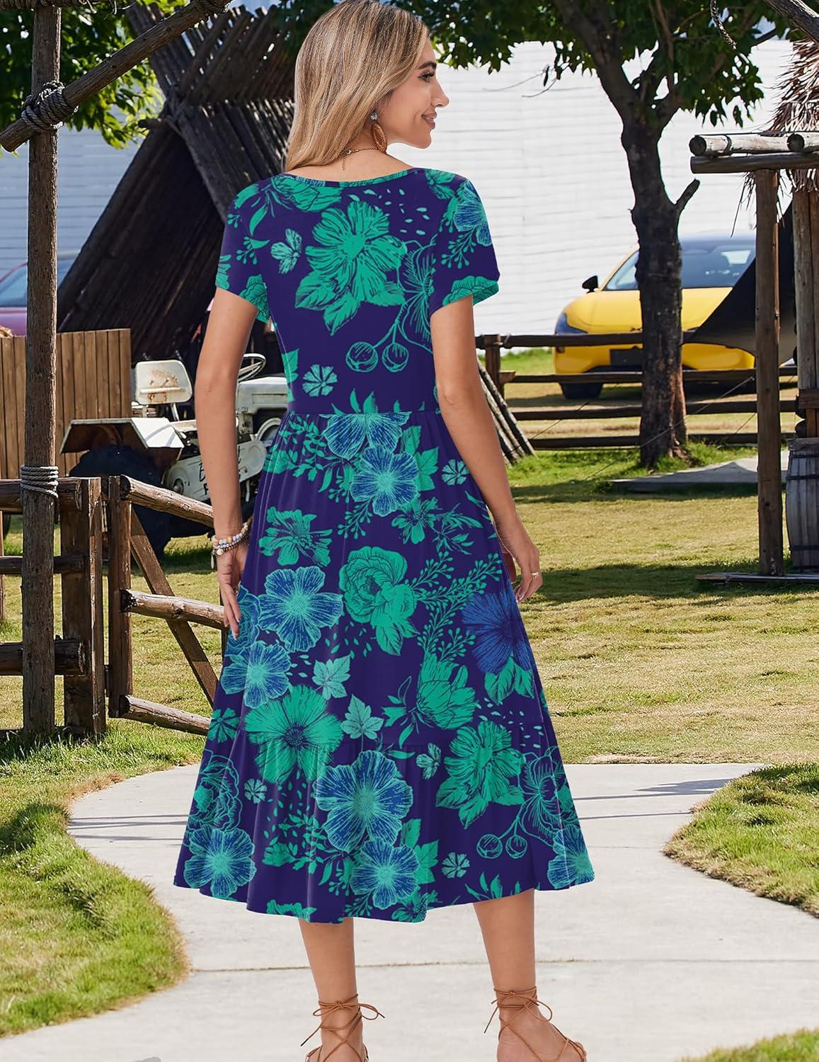 imageZeagoo Women Summer Midi A Line Dress Short Sleeve Casual Flowy Tiered Beach Long Sundress with Pockets 2026 Vacation TravelSf114