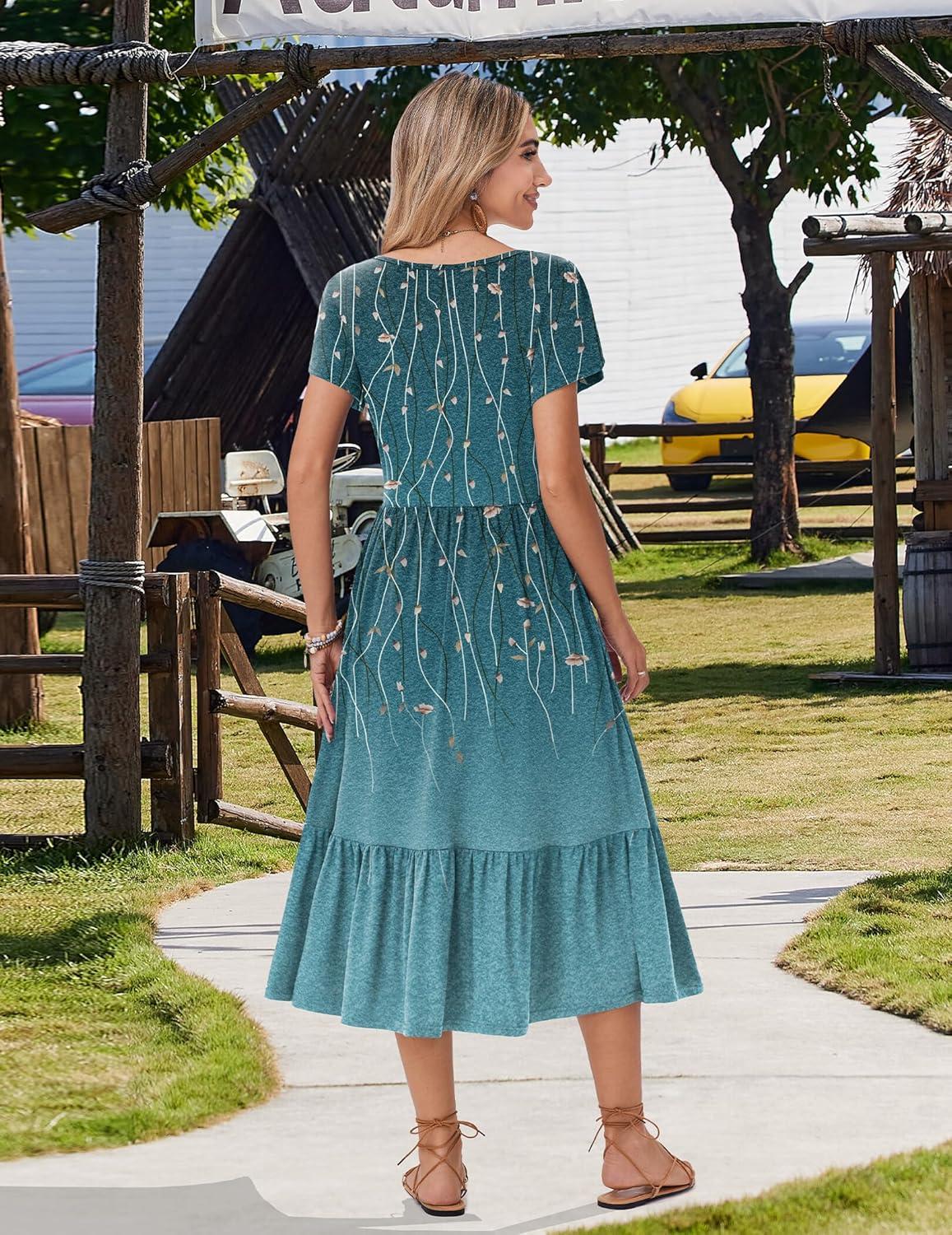 imageZeagoo Women Summer Midi A Line Dress Short Sleeve Casual Flowy Tiered Beach Long Sundress with Pockets 2026 Vacation TravelXh363