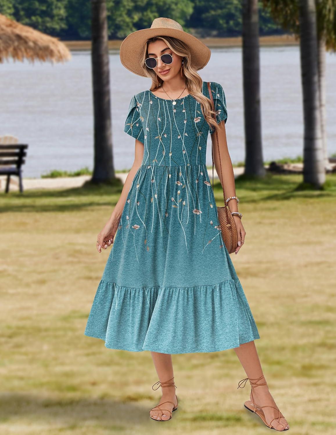 imageZeagoo Women Summer Midi A Line Dress Short Sleeve Casual Flowy Tiered Beach Long Sundress with Pockets 2026 Vacation TravelXh363