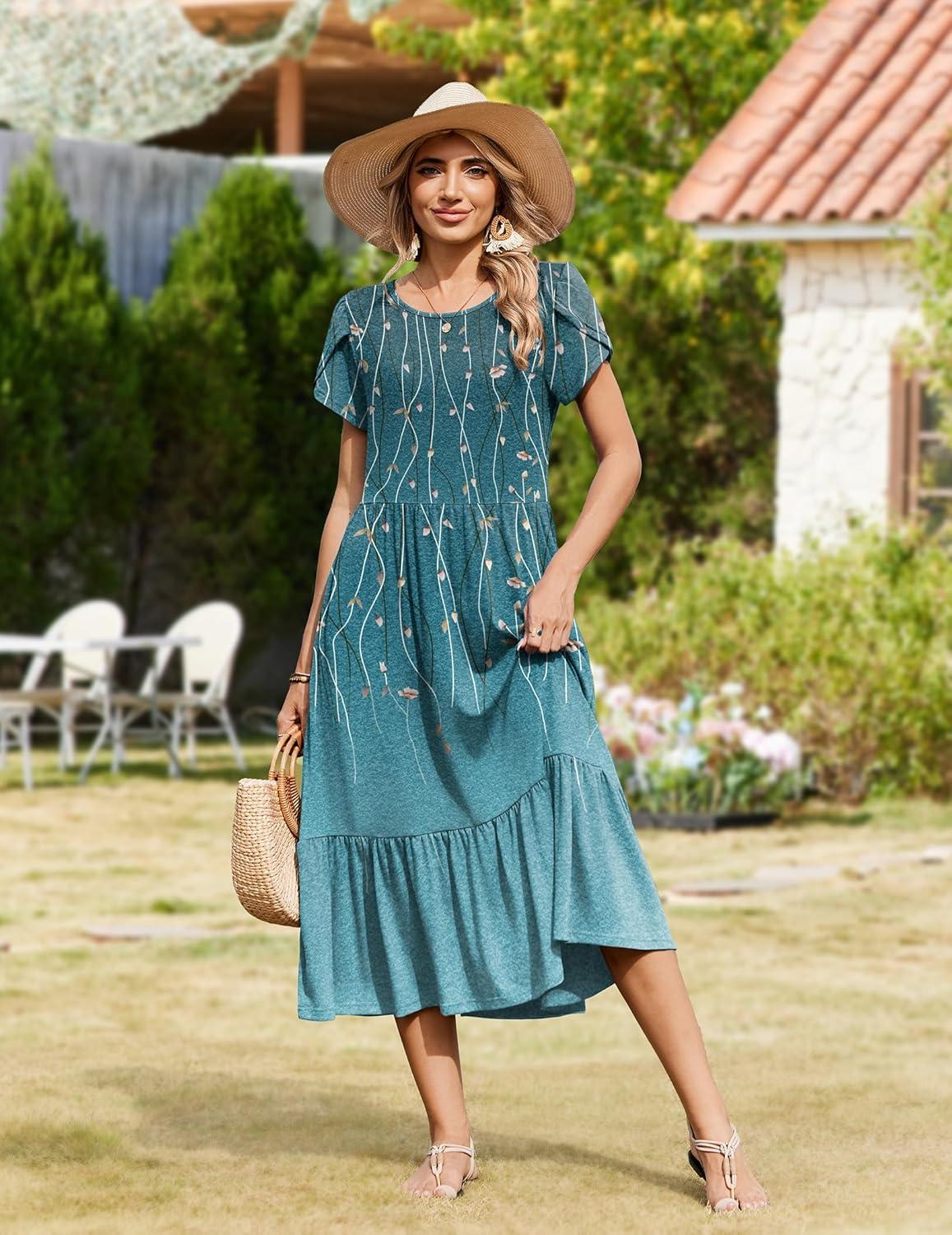 imageZeagoo Women Summer Midi A Line Dress Short Sleeve Casual Flowy Tiered Beach Long Sundress with Pockets 2026 Vacation TravelXh363