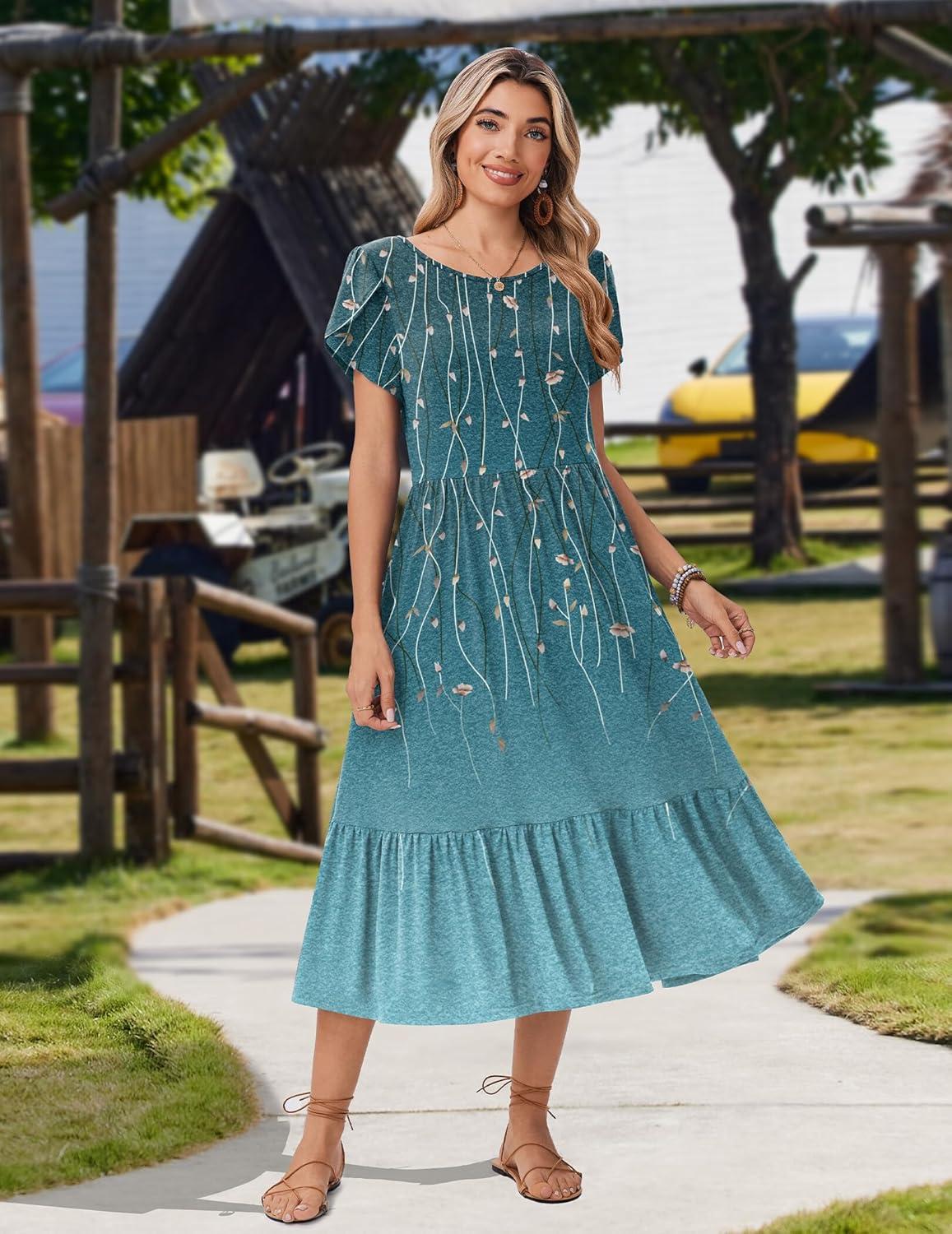 imageZeagoo Women Summer Midi A Line Dress Short Sleeve Casual Flowy Tiered Beach Long Sundress with Pockets 2026 Vacation TravelXh363