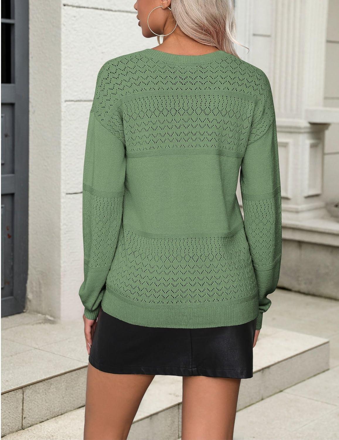 imageZeagoo Womens 2026 Fall Sweaters Casual Long Sleeve Ribbed Knit Pullover V Neck Lightweight Crochet Pullover Sweater TopLake Blue
