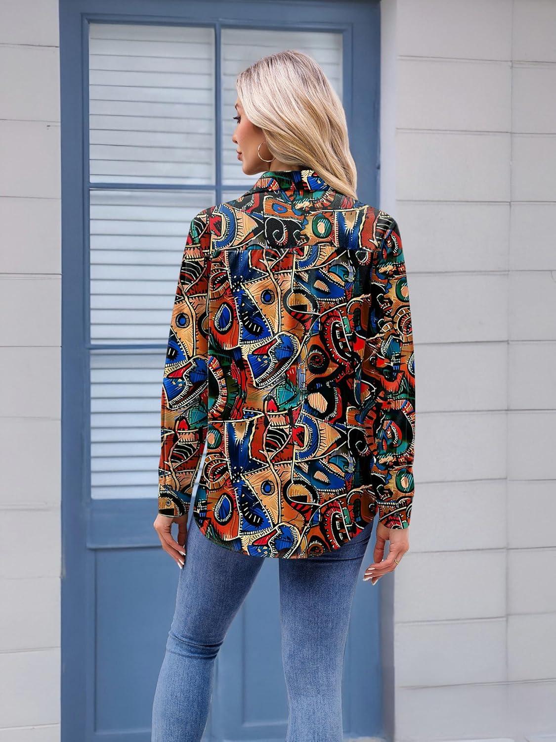 imageZeagoo Womens Button Down Shirt Long Sleeve Blouse Business Work Tops Dressy Casual Floral Printed Outfits with PocketCx255