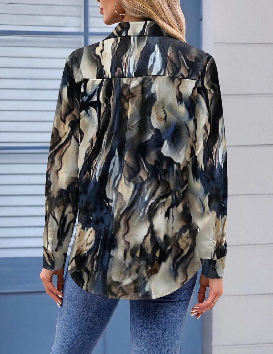 imageZeagoo Womens Button Down Shirt Long Sleeve Blouse Business Work Tops Dressy Casual Floral Printed Outfits with PocketCzr220