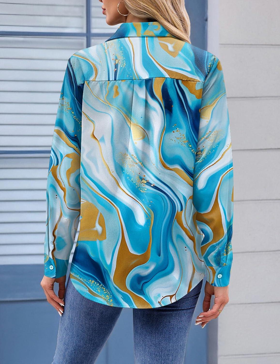 imageZeagoo Womens Button Down Shirt Long Sleeve Blouse Business Work Tops Dressy Casual Floral Printed Outfits with PocketDcx274