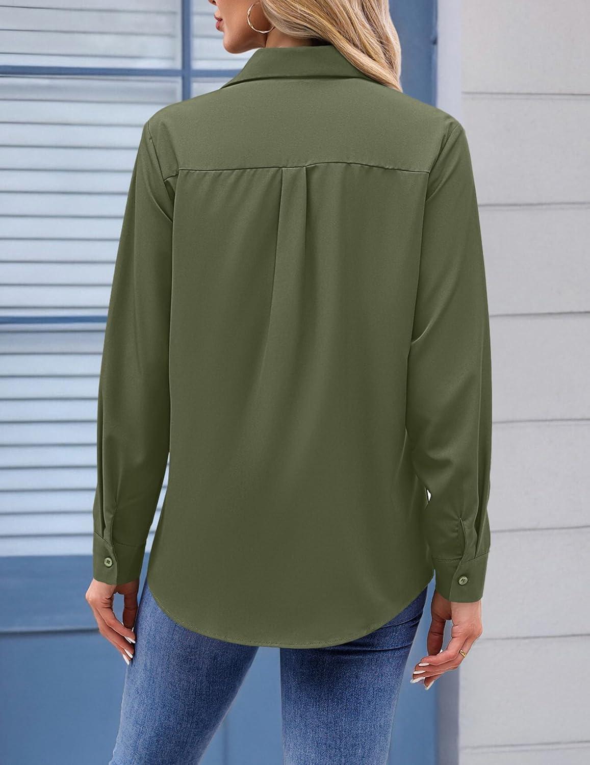 imageZeagoo Womens Button Down Shirt Long Sleeve Blouse Business Work Tops Dressy Casual Floral Printed Outfits with PocketGreen