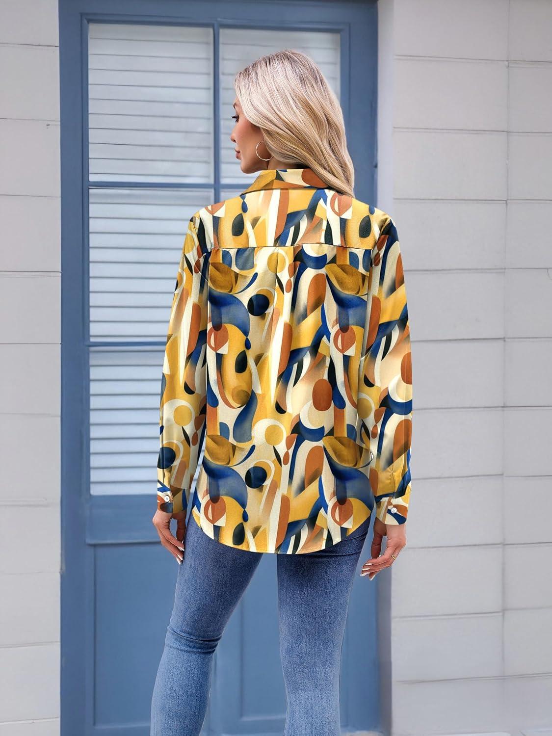 imageZeagoo Womens Button Down Shirt Long Sleeve Blouse Business Work Tops Dressy Casual Floral Printed Outfits with PocketJh579