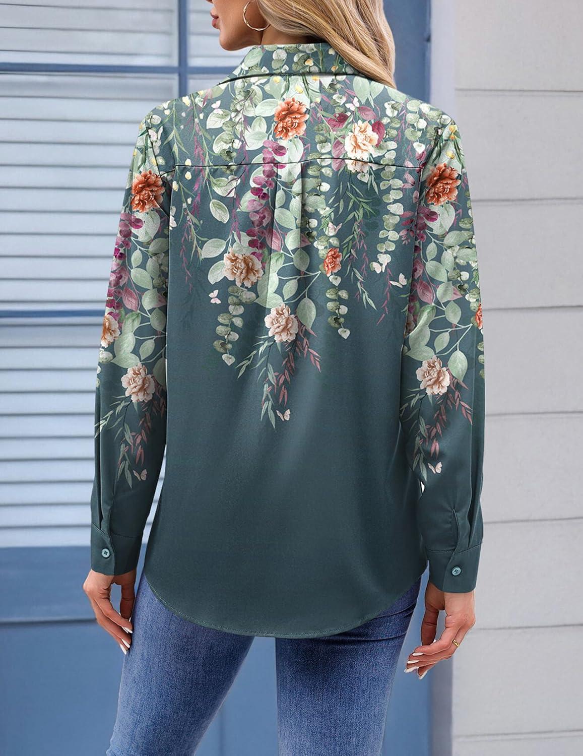 imageZeagoo Womens Button Down Shirt Long Sleeve Blouse Business Work Tops Dressy Casual Floral Printed Outfits with PocketLwf71
