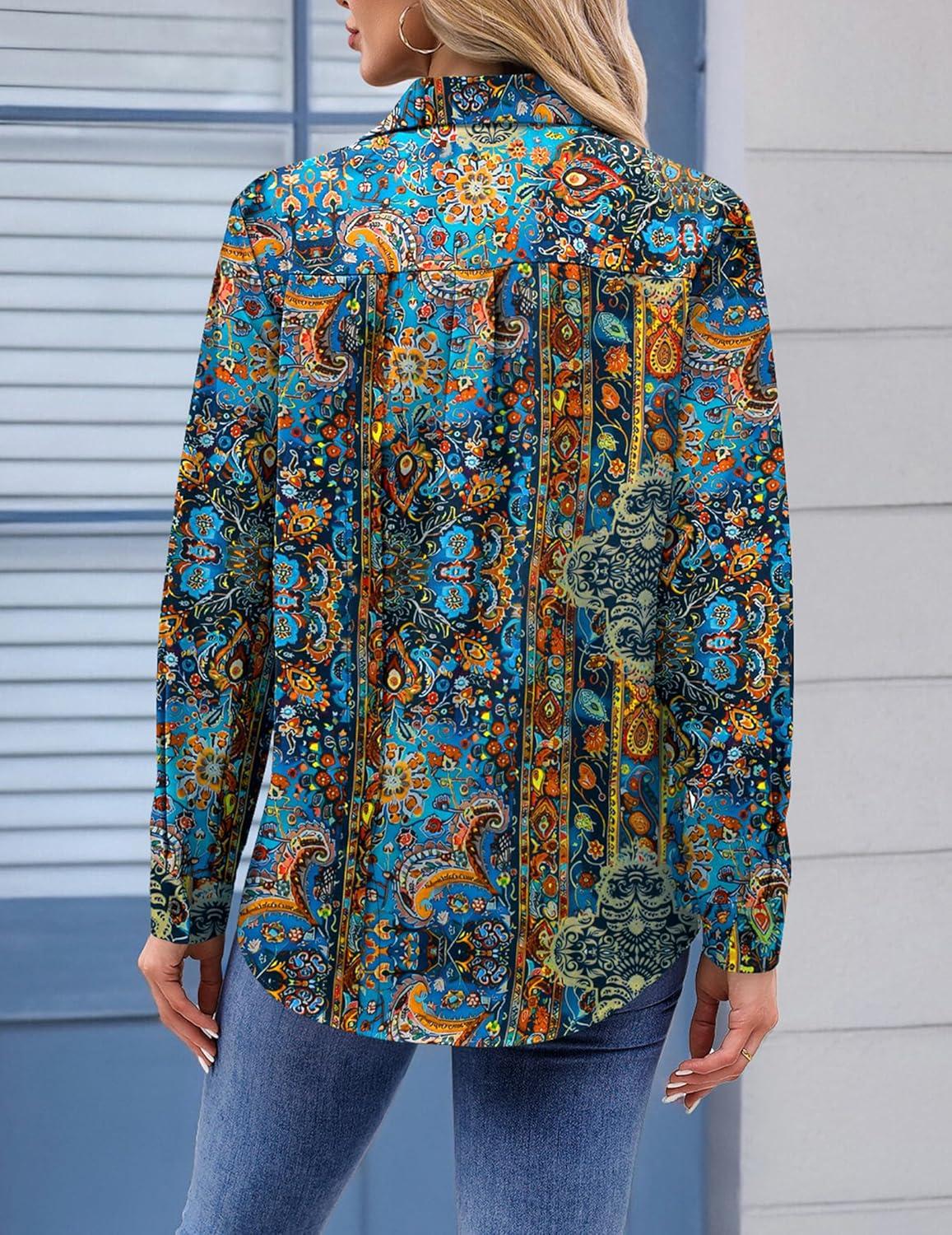 imageZeagoo Womens Button Down Shirt Long Sleeve Blouse Business Work Tops Dressy Casual Floral Printed Outfits with PocketMz779