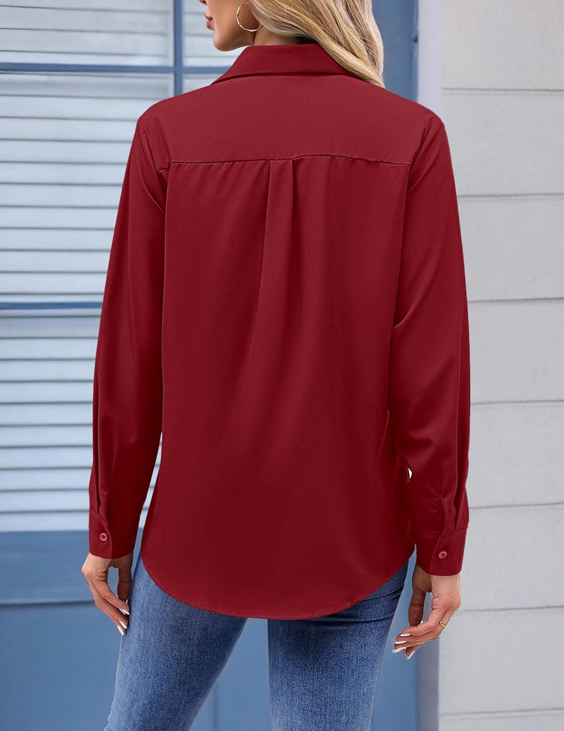 imageZeagoo Womens Button Down Shirt Long Sleeve Blouse Business Work Tops Dressy Casual Floral Printed Outfits with PocketRed
