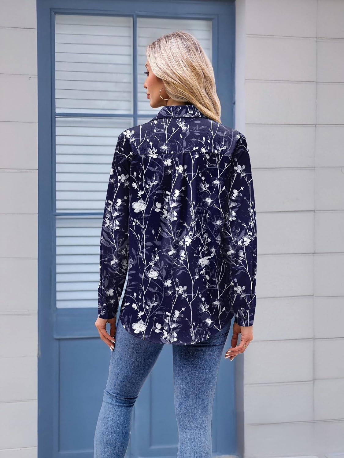 imageZeagoo Womens Button Down Shirt Long Sleeve Blouse Business Work Tops Dressy Casual Floral Printed Outfits with PocketSf180