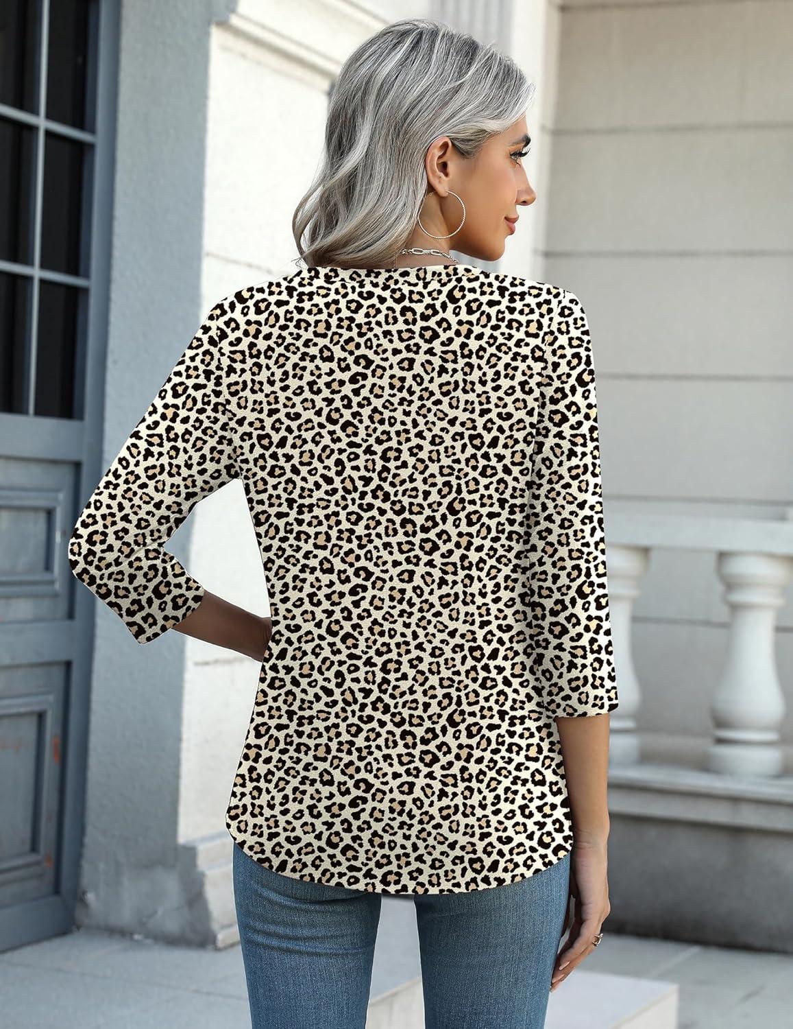 imageZeagoo Womens Casual 34 Sleeve TShirts Round Neck Cute Tunic Tops Basic Tees Blouses Business Work Tee TopLeopard Printan20