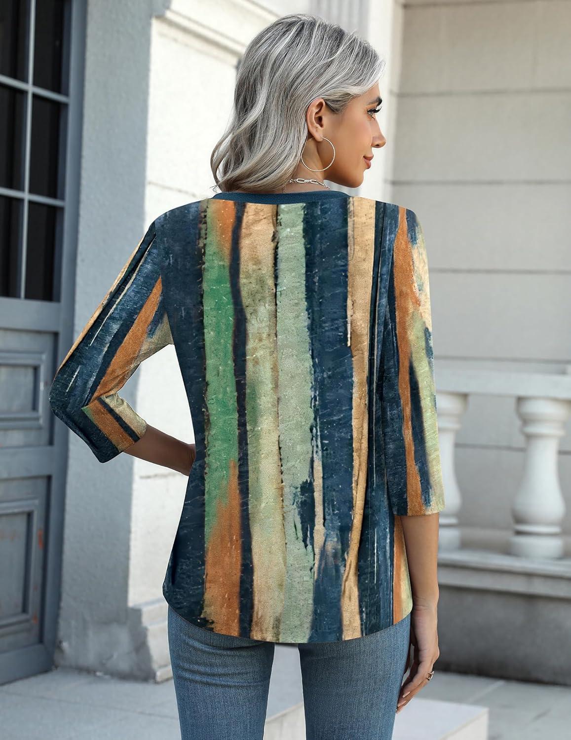 imageZeagoo Womens Casual 34 Sleeve TShirts Round Neck Cute Tunic Tops Basic Tees Blouses Business Work Tee TopMulticolorcx289