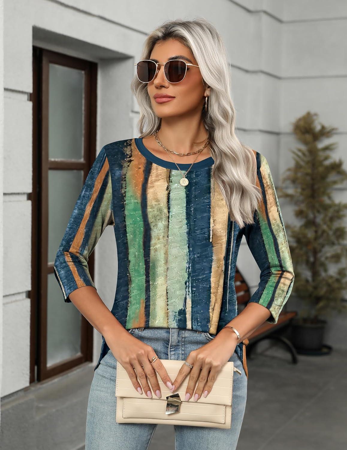 imageZeagoo Womens Casual 34 Sleeve TShirts Round Neck Cute Tunic Tops Basic Tees Blouses Business Work Tee TopMulticolorcx289