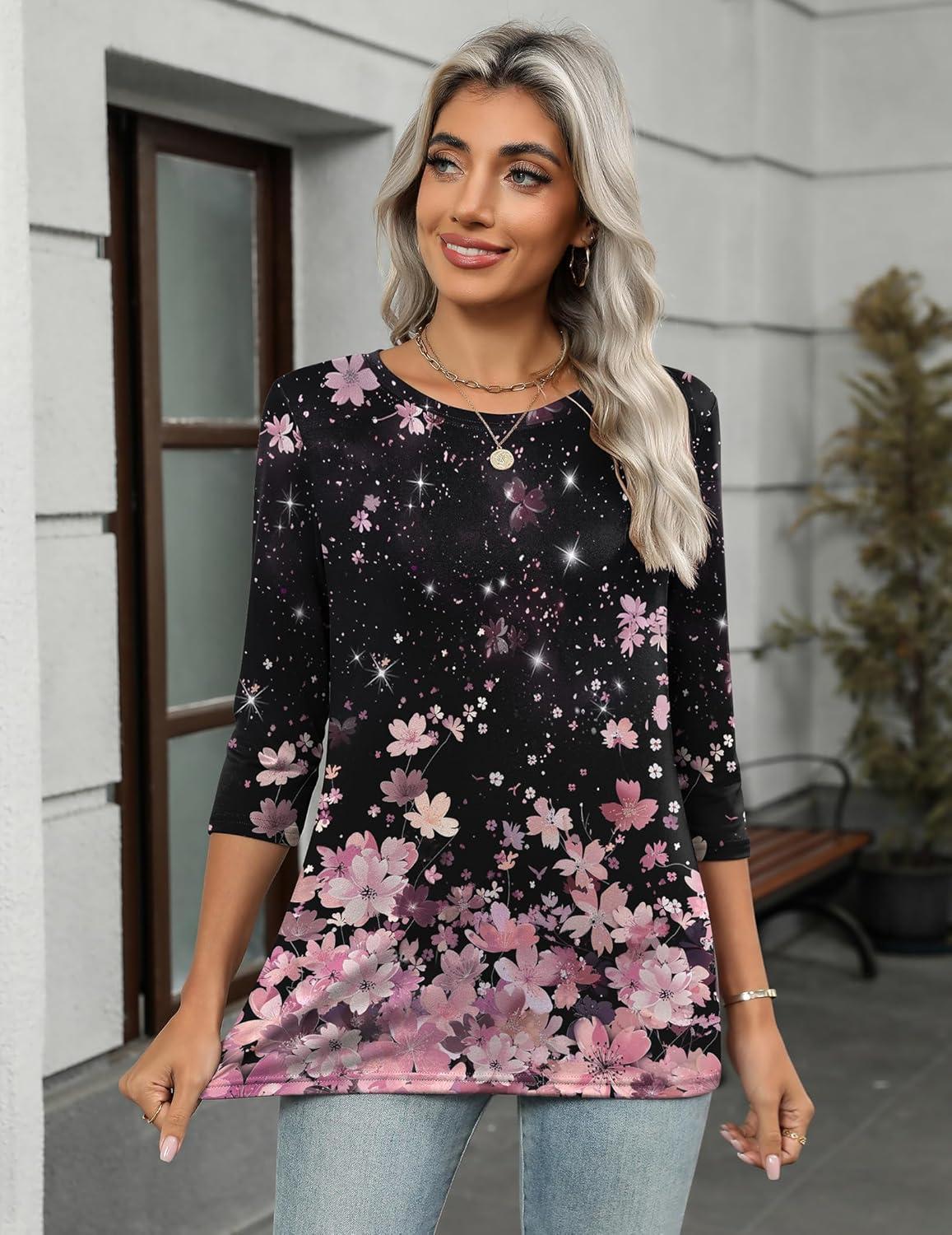 imageZeagoo Womens Casual 34 Sleeve TShirts Round Neck Cute Tunic Tops Basic Tees Blouses Business Work Tee TopSf31