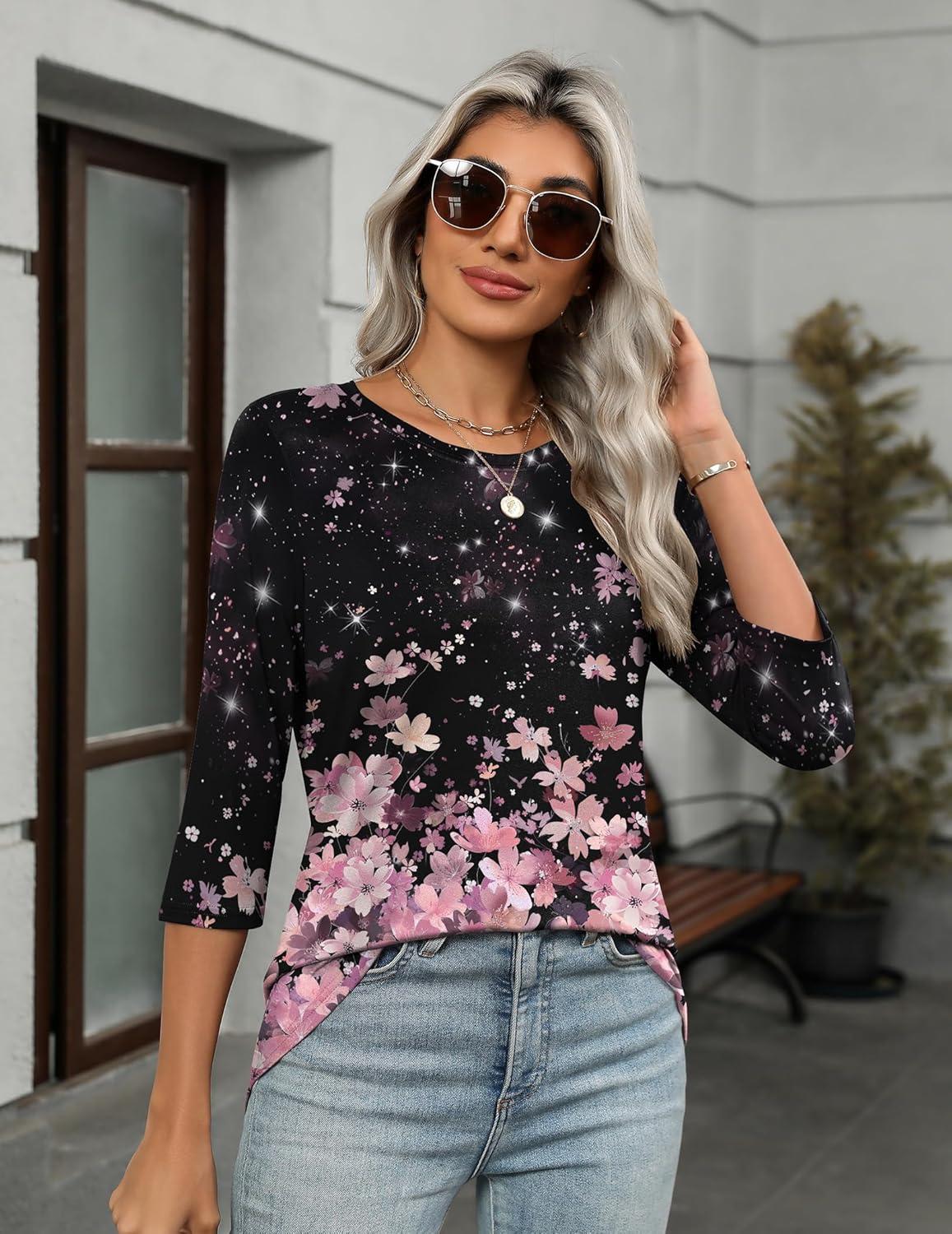 imageZeagoo Womens Casual 34 Sleeve TShirts Round Neck Cute Tunic Tops Basic Tees Blouses Business Work Tee TopSf31