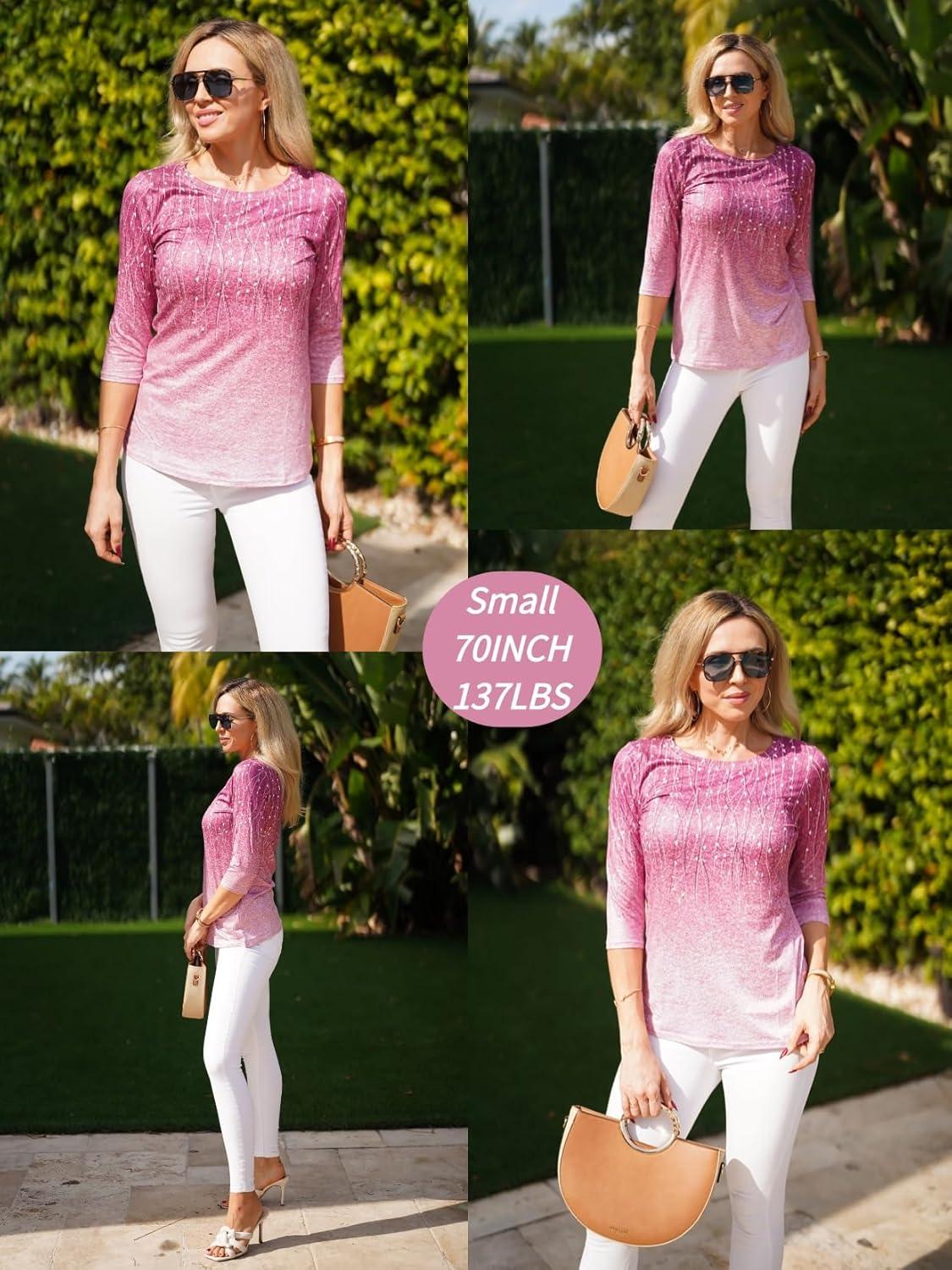 imageZeagoo Womens Casual 34 Sleeve TShirts Round Neck Cute Tunic Tops Basic Tees Blouses Business Work Tee TopXh370