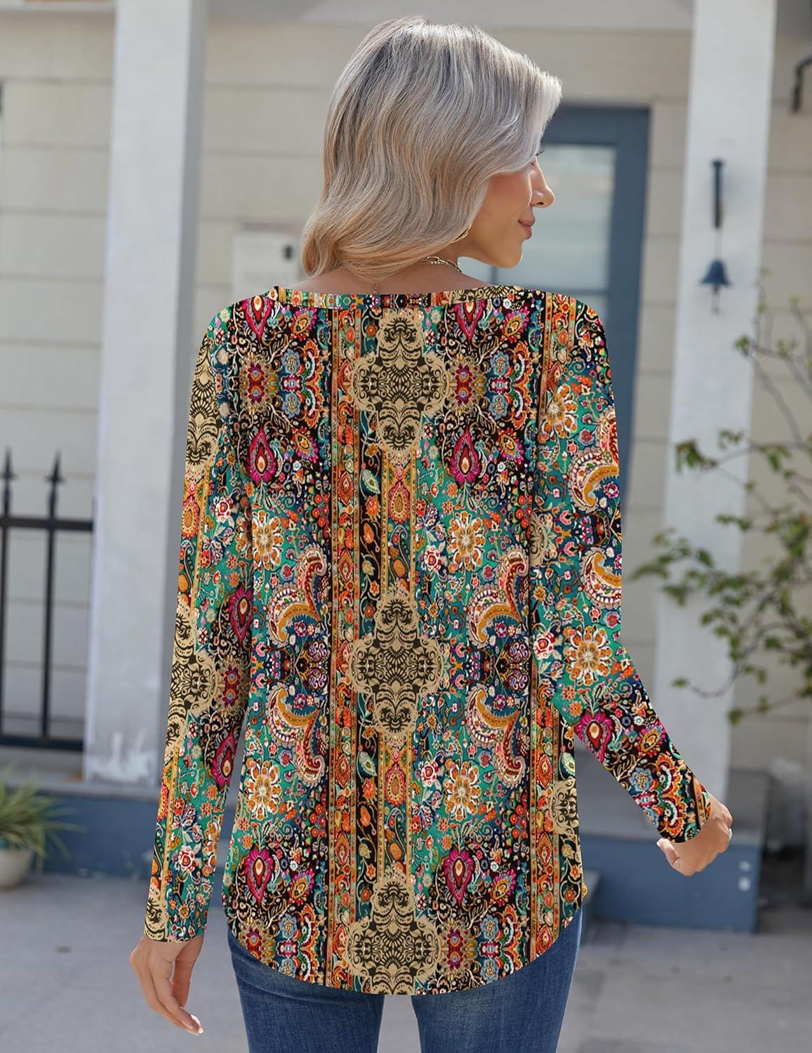 imageZeagoo Womens Long Sleeve Tops 2025 V Neck Pleated Shirts Dressy Casual Tunic Blouses Loose Fit Fall Fashion ClothesMz721