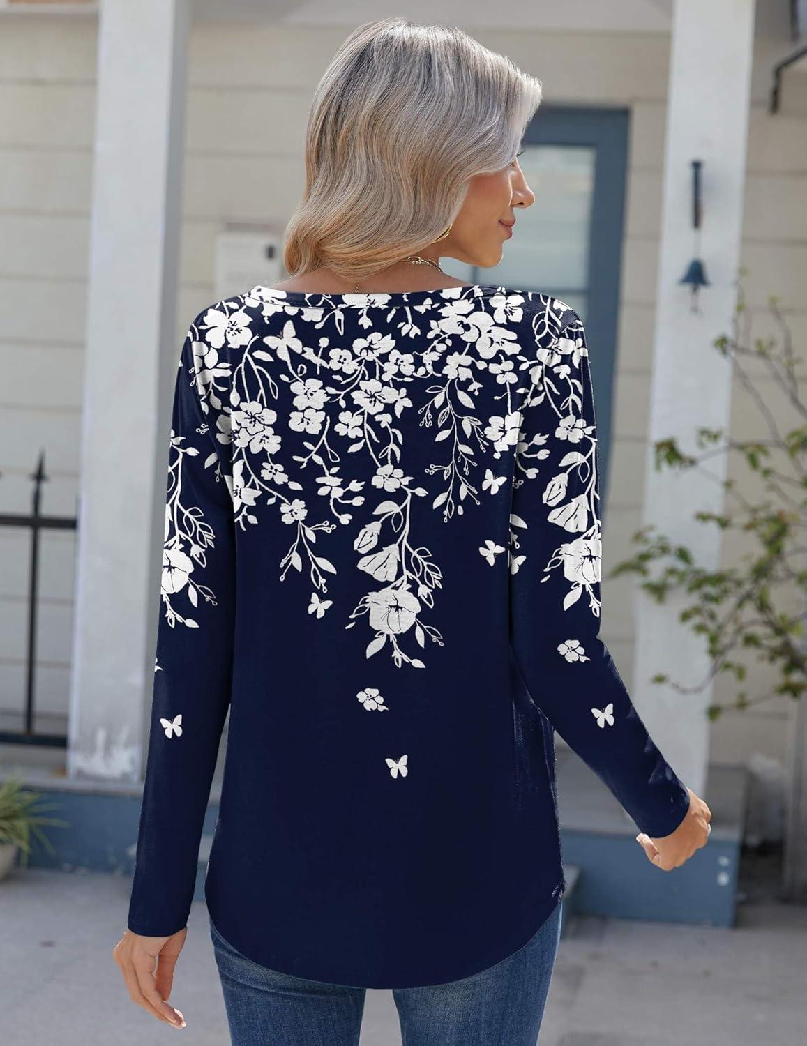 imageZeagoo Womens Long Sleeve Tops 2025 V Neck Pleated Shirts Dressy Casual Tunic Blouses Loose Fit Fall Fashion ClothesSf103