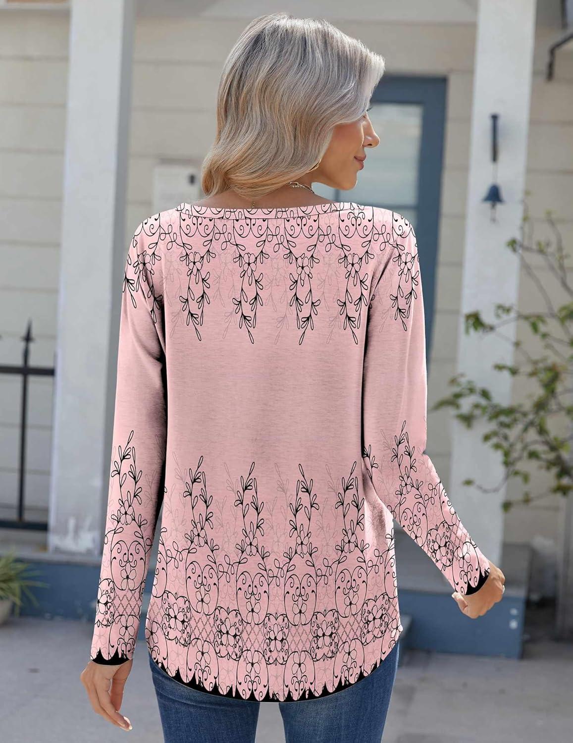 imageZeagoo Womens Long Sleeve Tops 2025 V Neck Pleated Shirts Dressy Casual Tunic Blouses Loose Fit Fall Fashion ClothesSf190