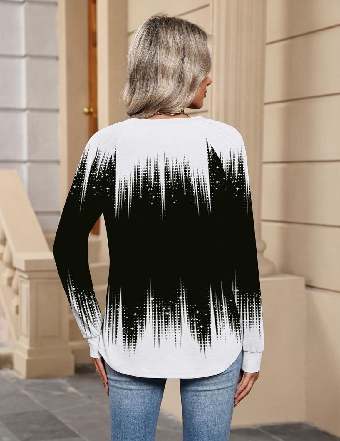 imageZeagoo Womens Long Sleeve Tops V Neck Pleated Shirts Dressy Casual Blouses Fall Fashion Tunic Clothes 2026 TShirtsBlackwhite
