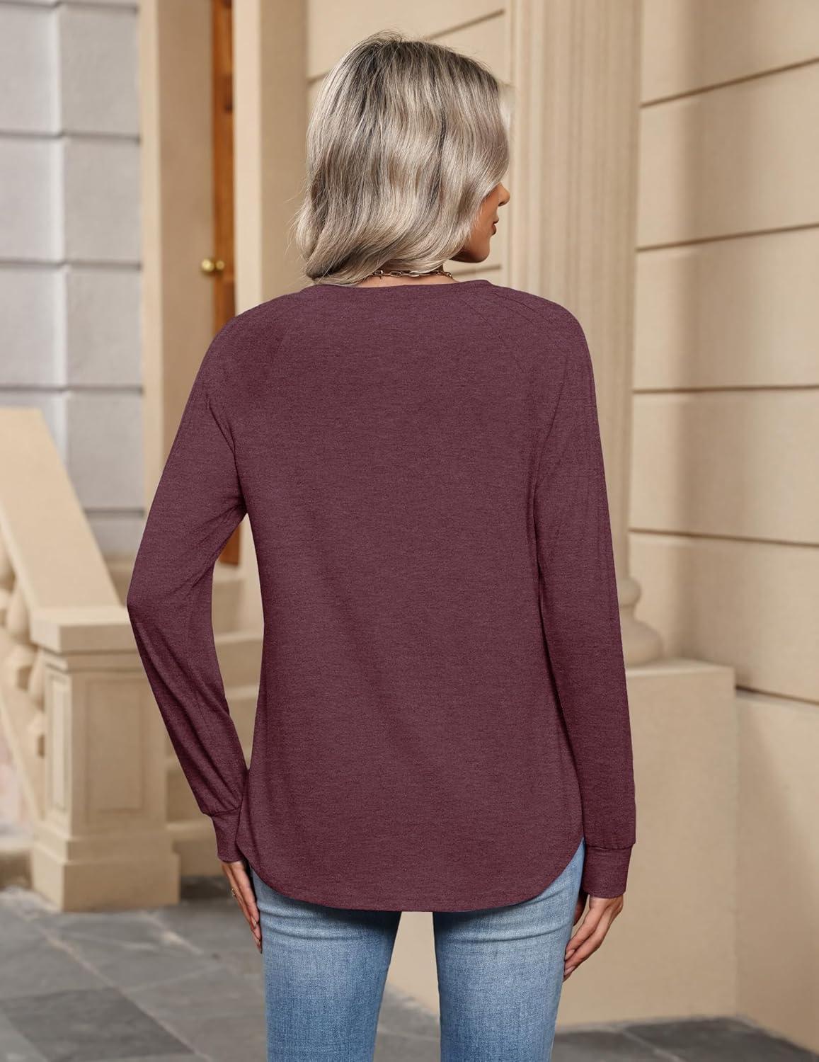 imageZeagoo Womens Long Sleeve Tops V Neck Pleated Shirts Dressy Casual Blouses Fall Fashion Tunic Clothes 2026 TShirtsDeep Red