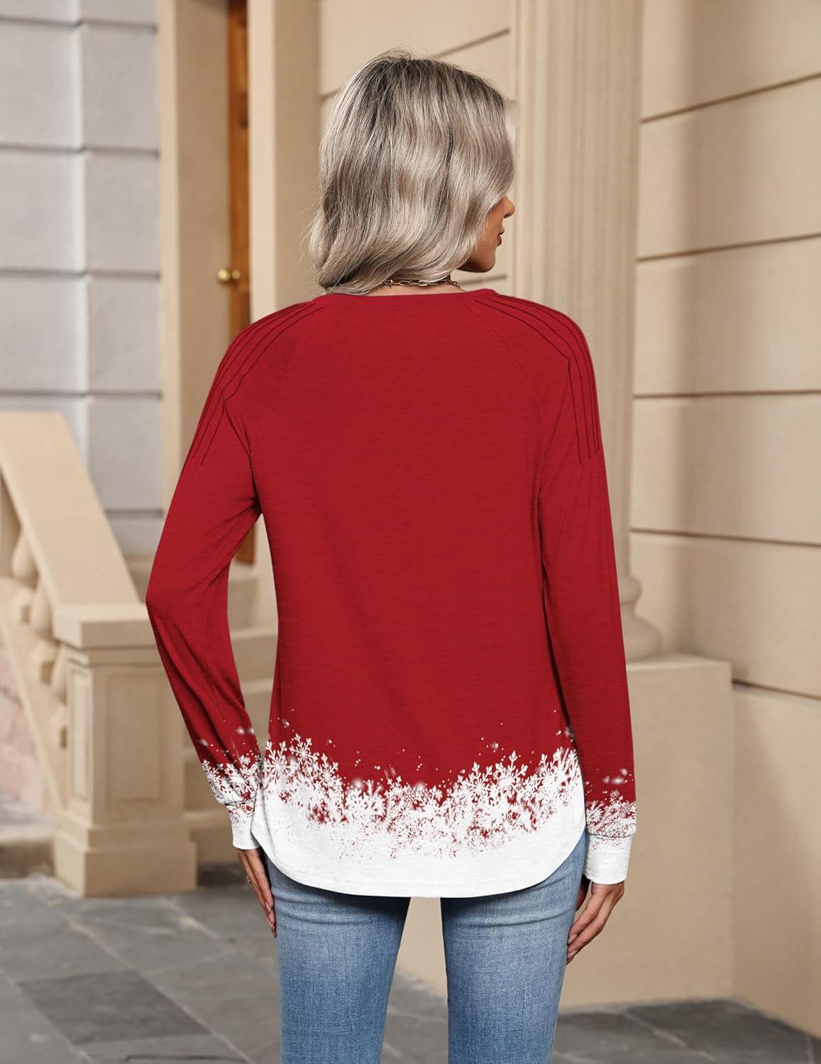 imageZeagoo Womens Long Sleeve Tops V Neck Pleated Shirts Dressy Casual Blouses Fall Fashion Tunic Clothes 2026 TShirtsFloral Christmas 1