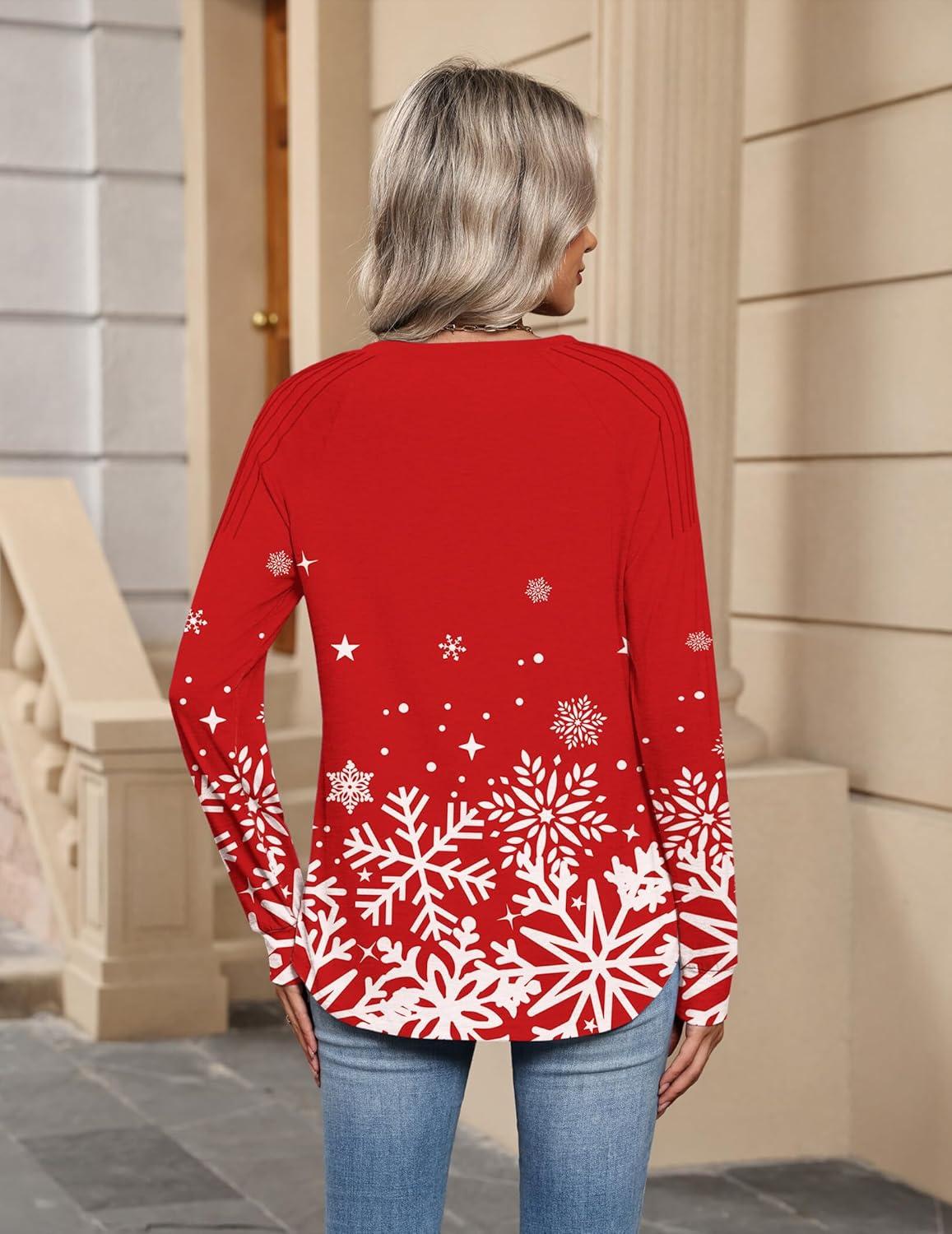 imageZeagoo Womens Long Sleeve Tops V Neck Pleated Shirts Dressy Casual Blouses Fall Fashion Tunic Clothes 2026 TShirtsFloral Christmas 3