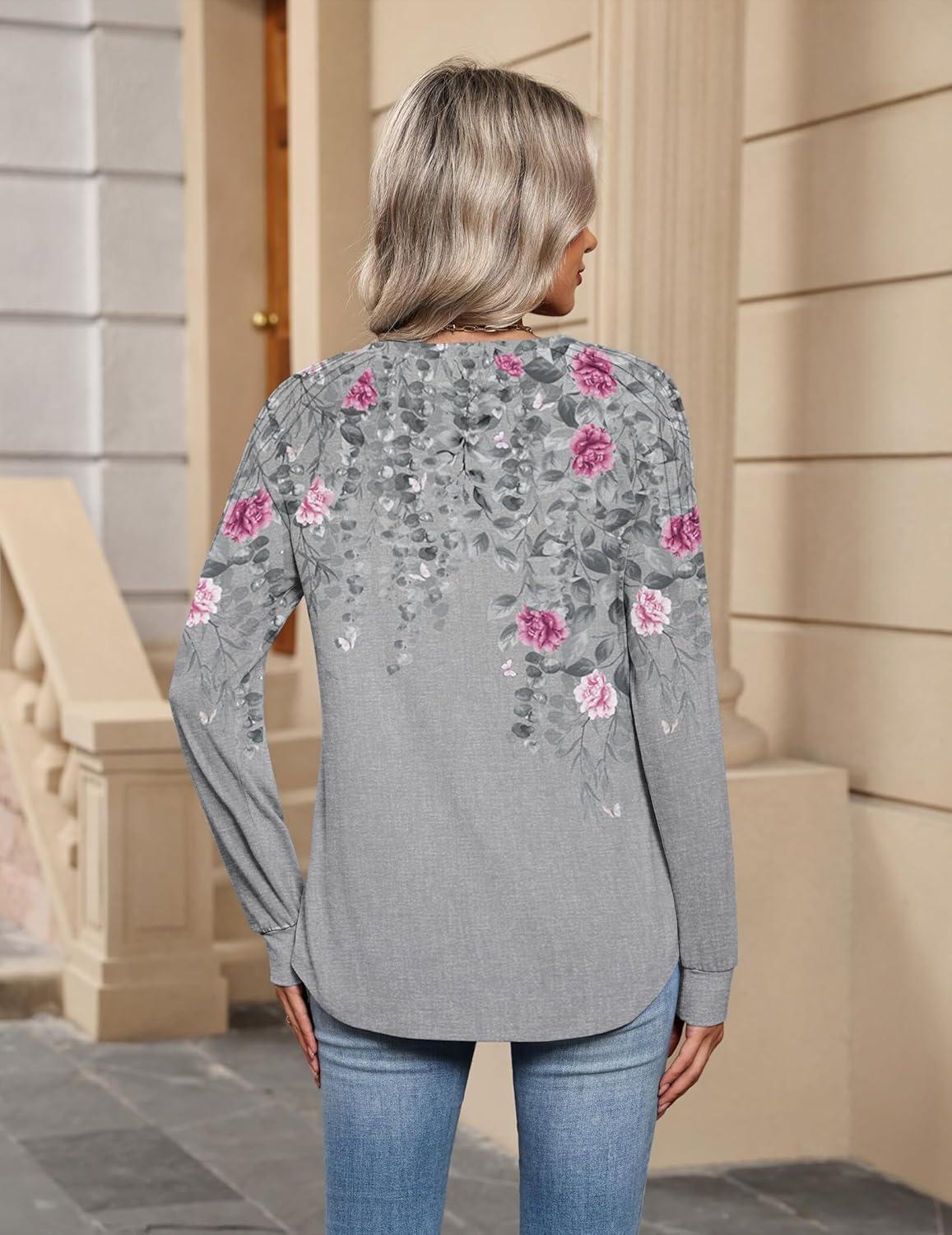 imageZeagoo Womens Long Sleeve Tops V Neck Pleated Shirts Dressy Casual Blouses Fall Fashion Tunic Clothes 2026 TShirtsGrey2