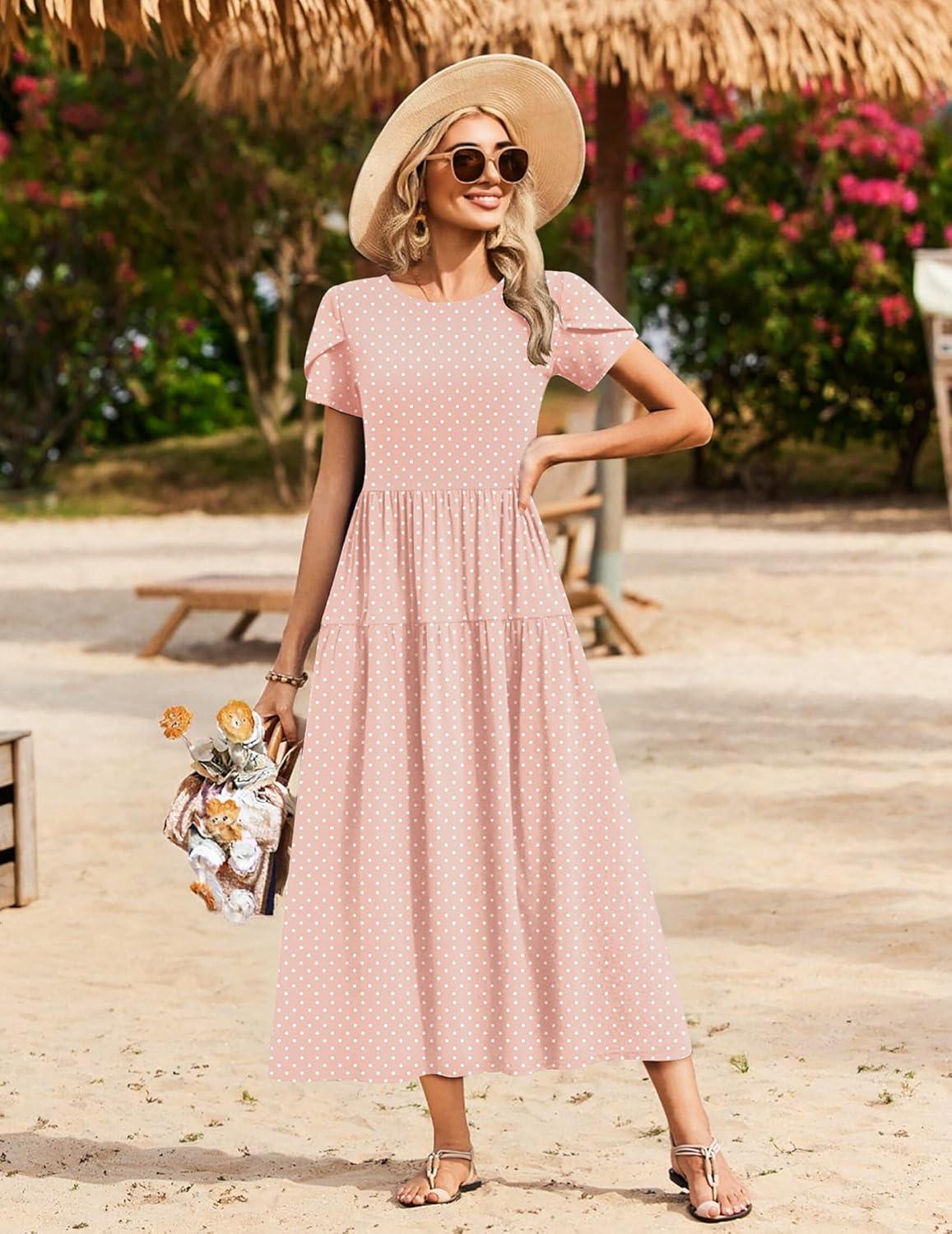 imageZeagoo Womens Maxi Dresses Summer Bohemian Floral Short Sleeve Long Dress Casual Flowy Tired Beach SundressJh1