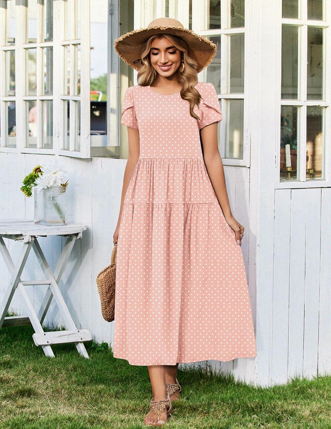 imageZeagoo Womens Maxi Dresses Summer Bohemian Floral Short Sleeve Long Dress Casual Flowy Tired Beach SundressJh1