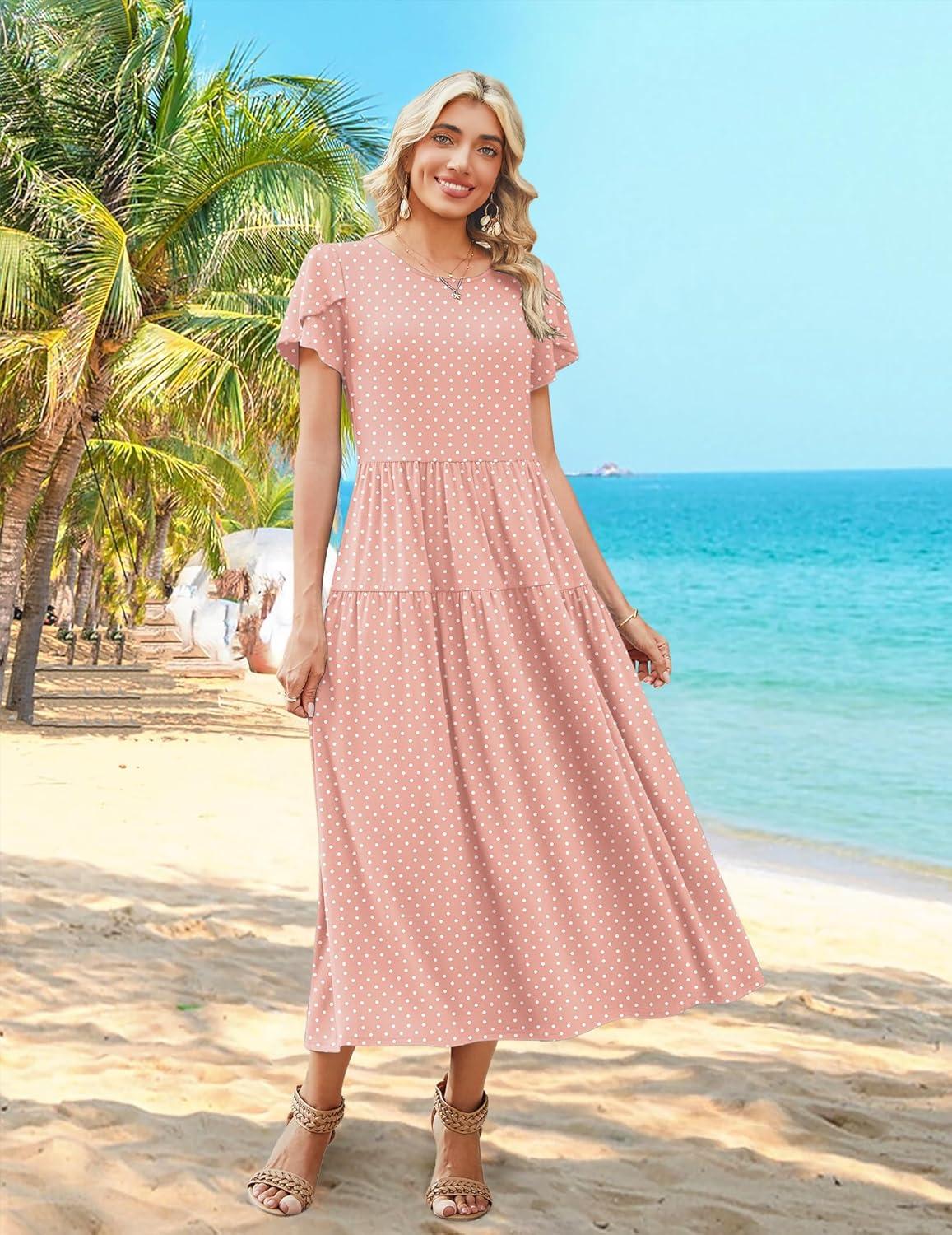 imageZeagoo Womens Maxi Dresses Summer Bohemian Floral Short Sleeve Long Dress Casual Flowy Tired Beach SundressJh1