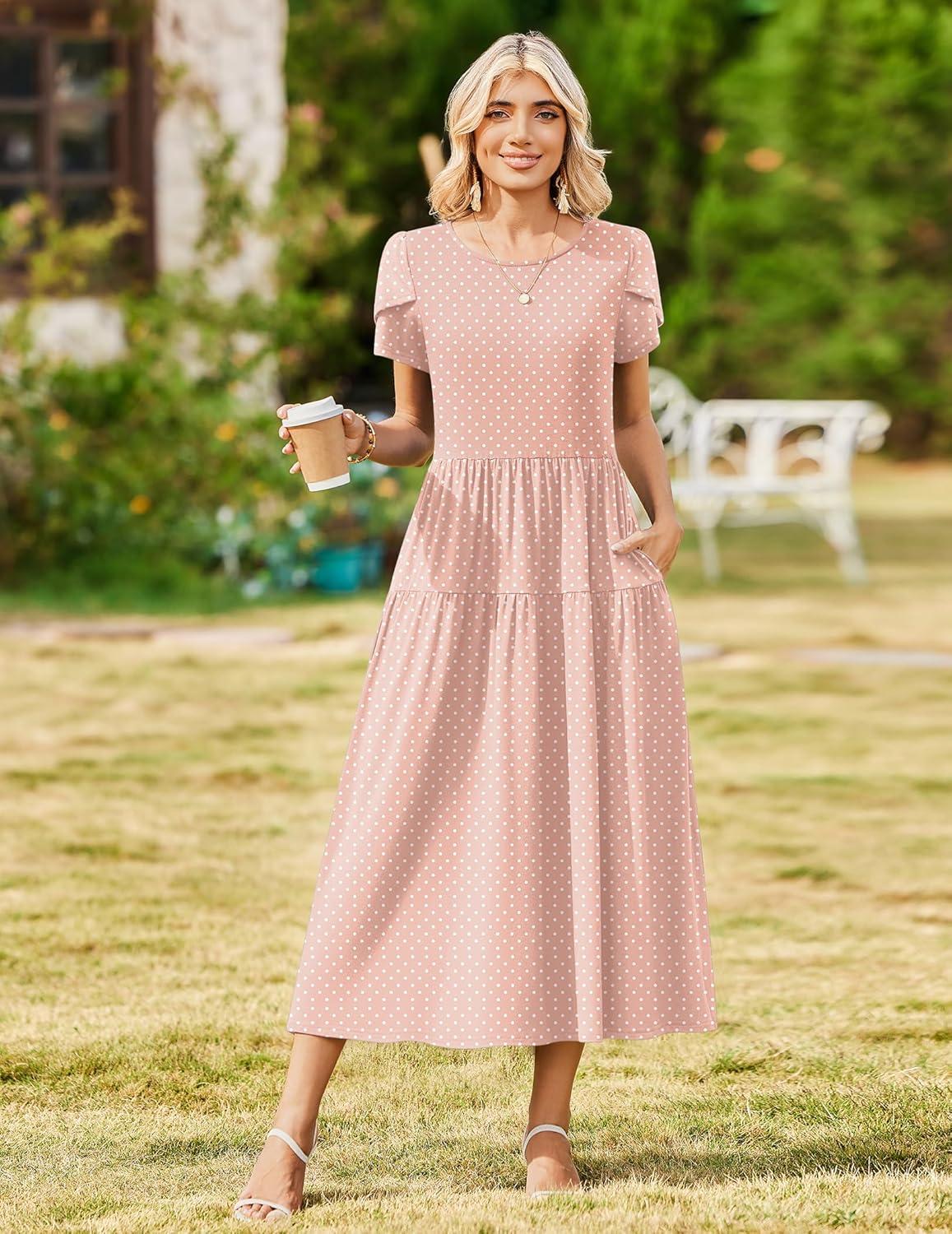 imageZeagoo Womens Maxi Dresses Summer Bohemian Floral Short Sleeve Long Dress Casual Flowy Tired Beach SundressJh1