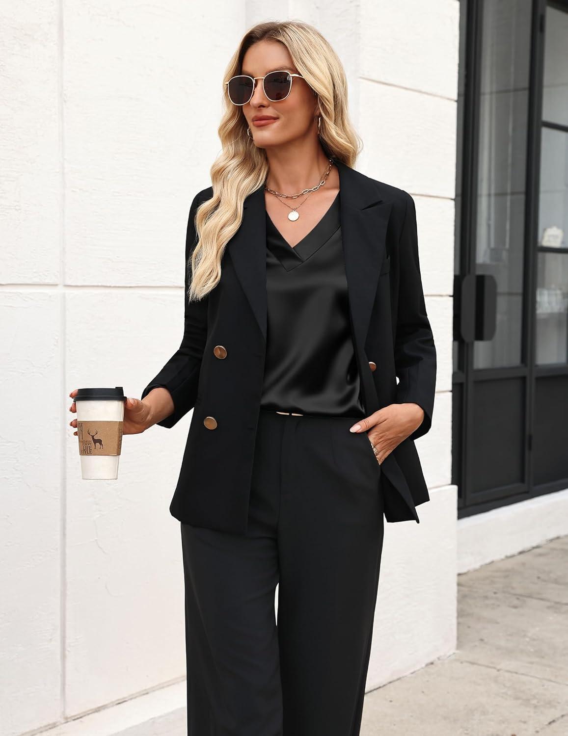 imageZeagoo Womens Silk Satin Tank Tops V Neck Casual Camisoles Sleeveless Business Work Blouses Dressy Summer ShirtsBlack