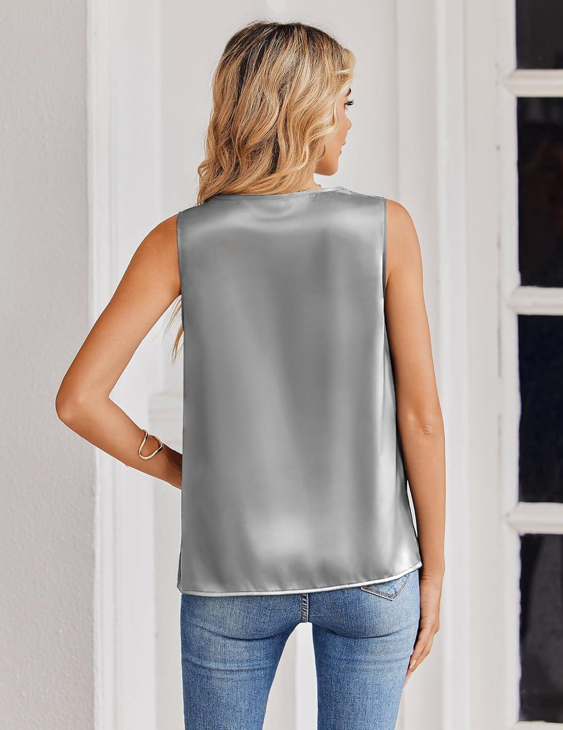 imageZeagoo Womens Silk Satin Tank Tops V Neck Casual Camisoles Sleeveless Business Work Blouses Dressy Summer ShirtsGrey