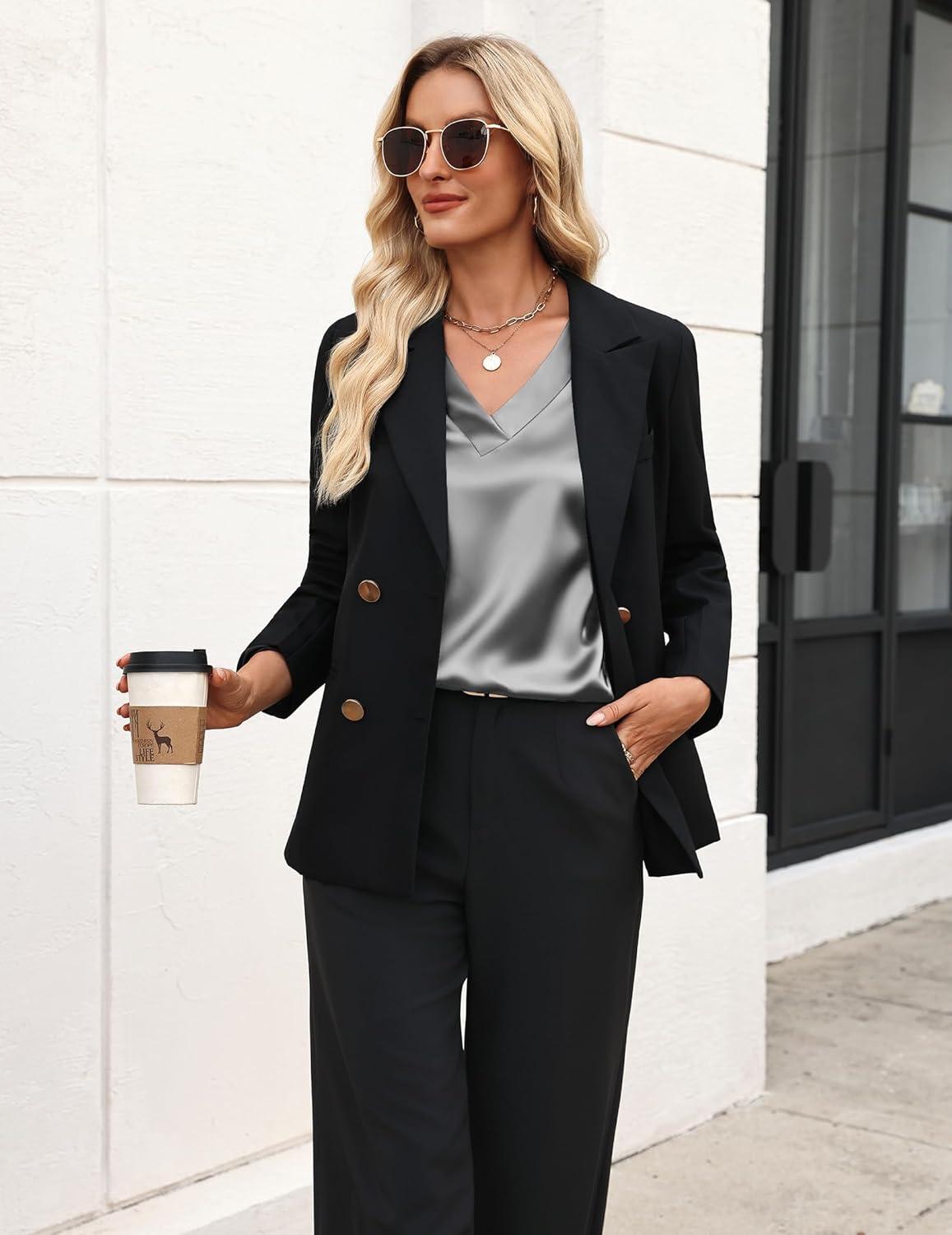 imageZeagoo Womens Silk Satin Tank Tops V Neck Casual Camisoles Sleeveless Business Work Blouses Dressy Summer ShirtsGrey